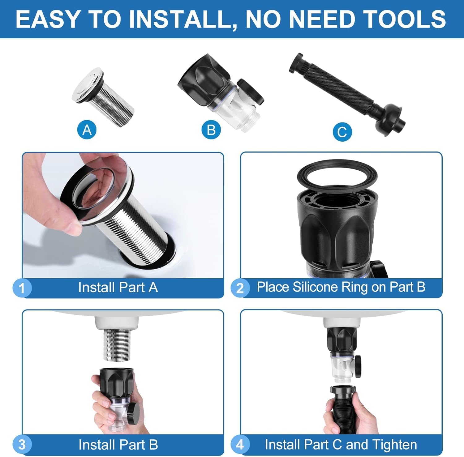 Sifón Lavabo Extensible de 300-1000 Mm con Flexible Kits Desague Fregadero Sifon Cocina Fregadero Kits Desague Lavabo Drenaje Flexible y Filtro Desplegable para Baño Cocina Sifón Fregadero (Negro)
