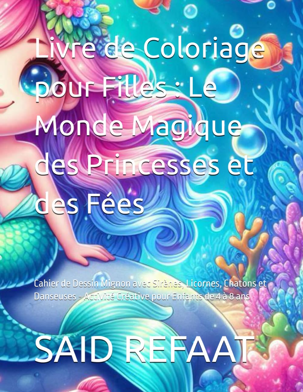 Livre de Coloriage pour Filles : Le Monde Magique des Princesses et des Fées: Cahier de Dessin Mignon avec Sirènes, Licornes, Chatons et Danseuses - Activité Créative pour Enfants de 4 à 8 ans