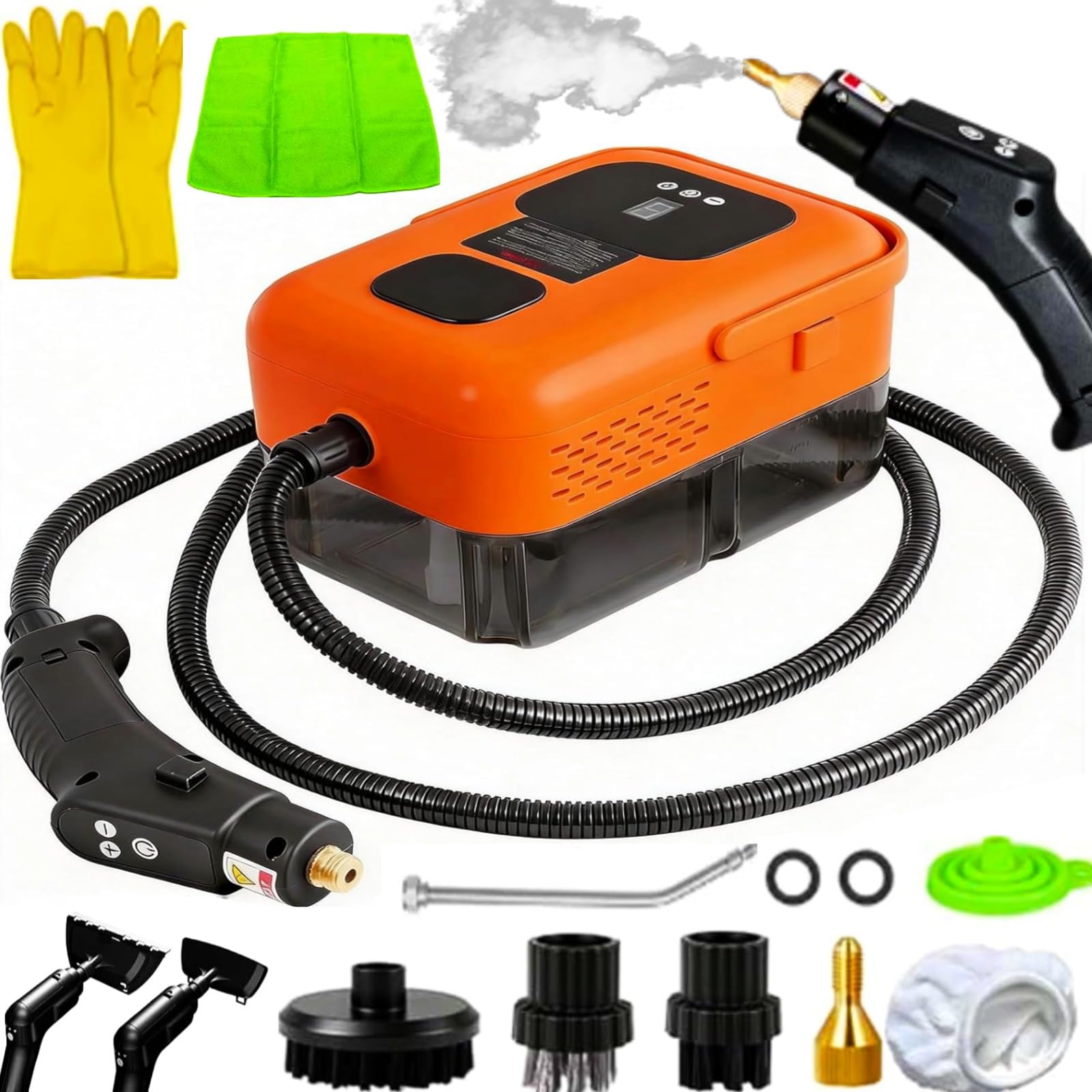 Limpiador de Vapor con Accesorios, 9 Velocidades 2500W Vaporeta Limpieza de Mano, Portátil Multiusos Vaporeta Limpieza Hogar Potente para Muebles de Cocina, Baño, Automóvil, Piso, Sofá (naranja)