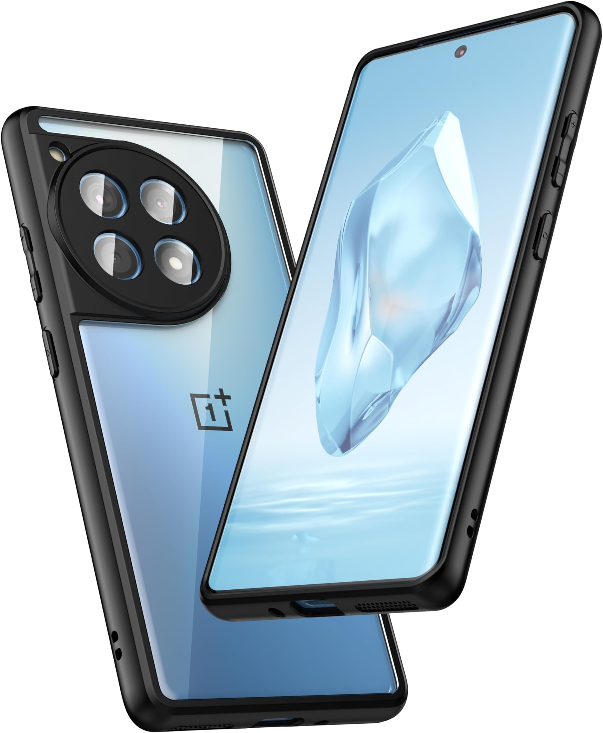 Foluu Clear Case for OnePlus 12R [Not for OnePlus 12], Hard PC Back & Soft TPU Bumper [Not Yellowing] Shockproof Protective Phone Case Slim Fit Thin Cover for OnePlus 12R 5G 2024 (Black+Clear)