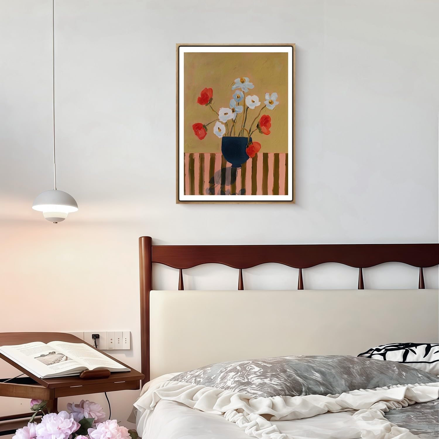 Framed Flower Vase Canvas Wall Art Modern Abstract Botanical Poster Prints Picture Painting Gallery Wall Decor Living Room Bedroom Office Apartment 12x16 Inch Ready to Hang