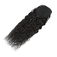 Vista 5 de Adette Extensión de cola de caballo con cordón de 100% cabello humano, onda de agua en color natural 1B, clip de cola de caballo de onda de maíz