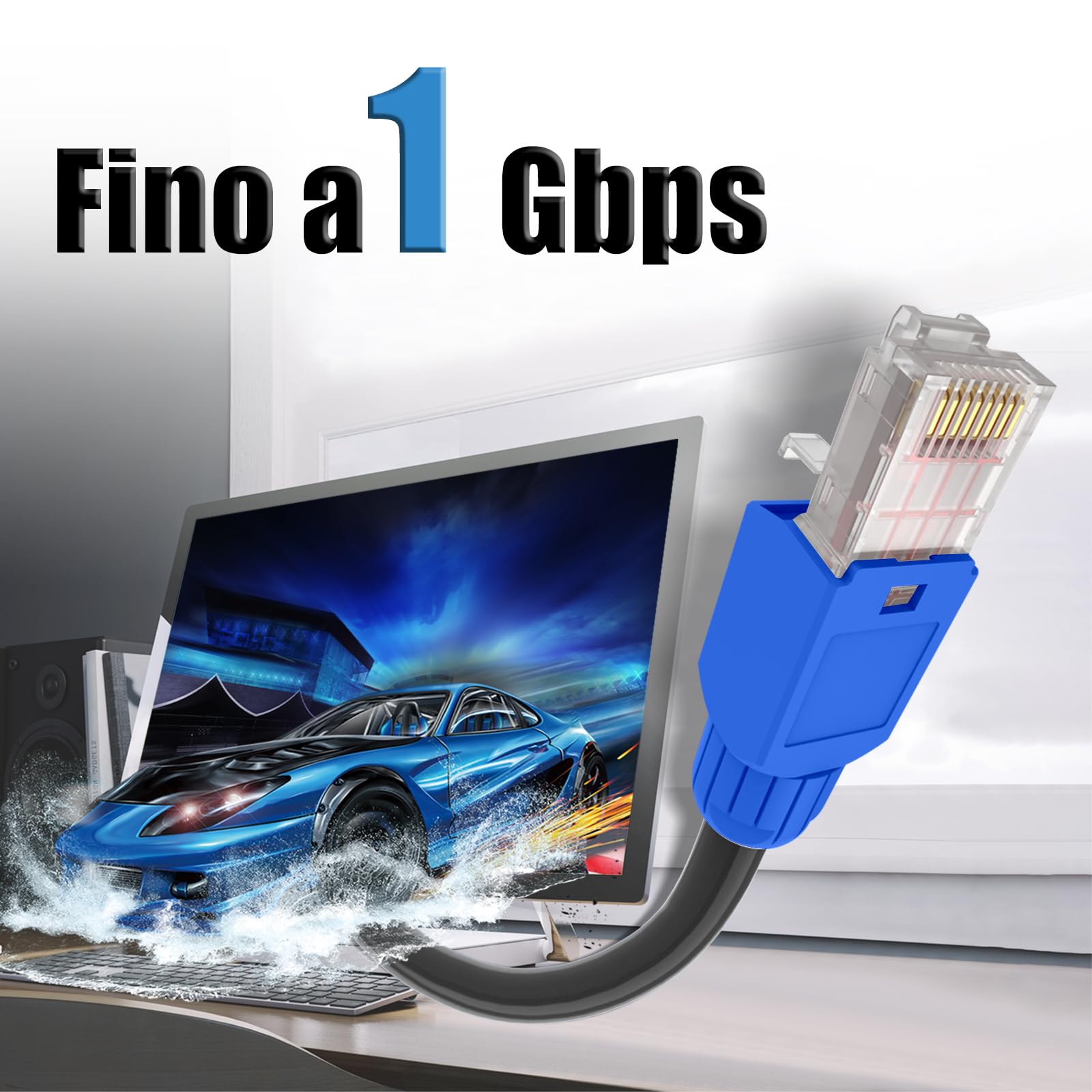 VCELINK Cat6 Connettori RJ45 Senza Attrezzi, 1000Mbps/250MHz, UTP Plug Ethernet Placcato Oro Riutilizzabili per Router, Switch, Modem, PC, Facili da Installare, Blu, 4 Pezzi