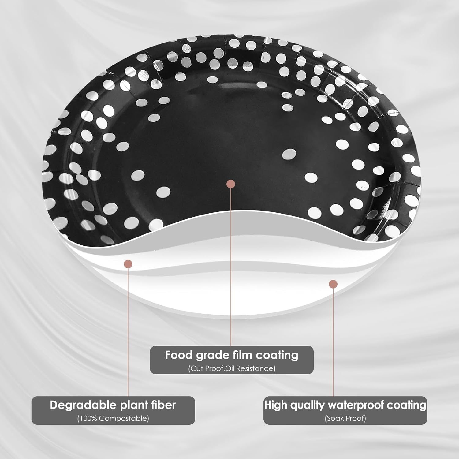 Serves 25 Guests Black and Silver Paper Plates Napkins Party Supplies,9-inch Silver Dot Black Paper Plates Napkins Cups Tablecloths for Father’s Day Prom Retirement Wedding Birthday Party - Image 7