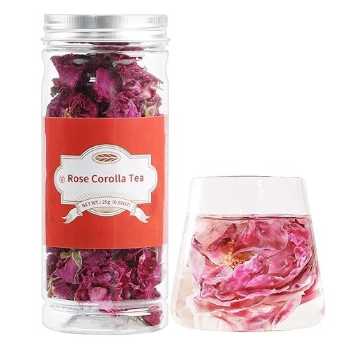 ANTAKUBU Té de rosas secas, 0.88 onzas, pétalos de rosa secos naturales 100% puros, corona de rosa comestible, té de hierbas fragantes de flores