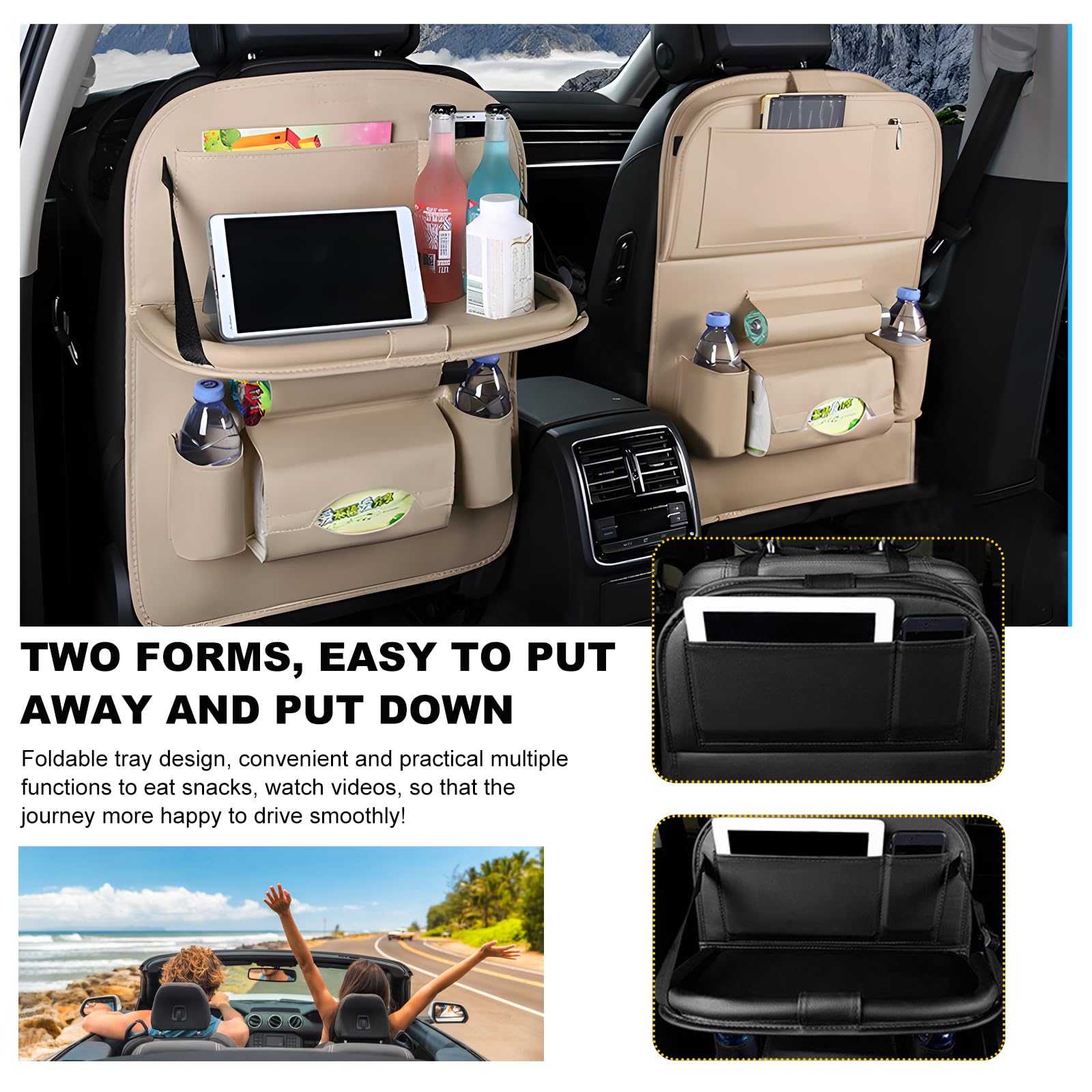 povtii 2 bolsillos traseros para asiento de coche, organizador de asiento trasero de cuero impermeable para niños, organizador de coche mejorado con bolsillos para tablet, accesorios universales para
