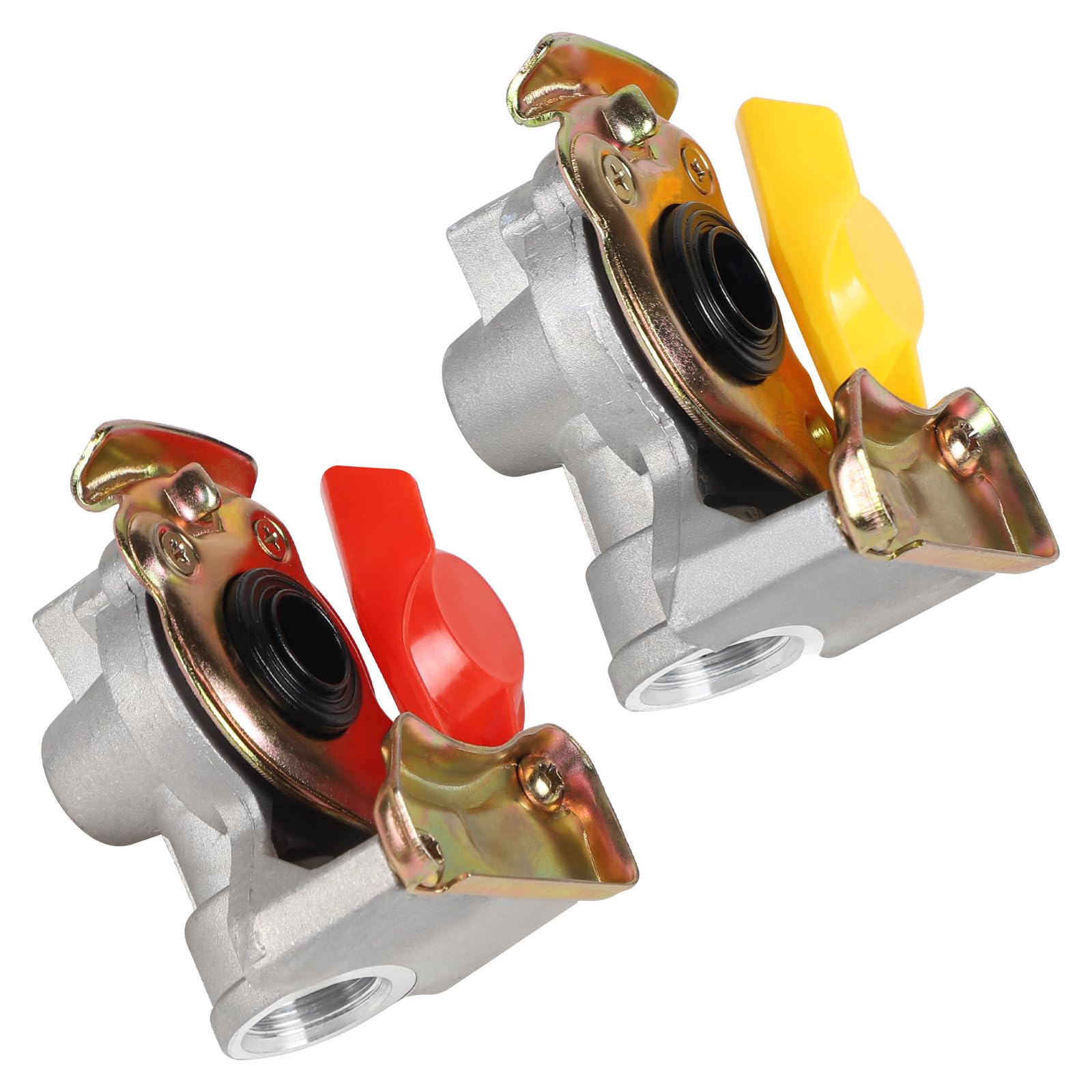 DBREAKS Cabezal de acoplamiento con válvula M22 rojo amarillo Set de aleación de aluminio, cabezal neumático con tapa antipolvo para camión, tractor, vehículo agrícola, remolque y semirremolque