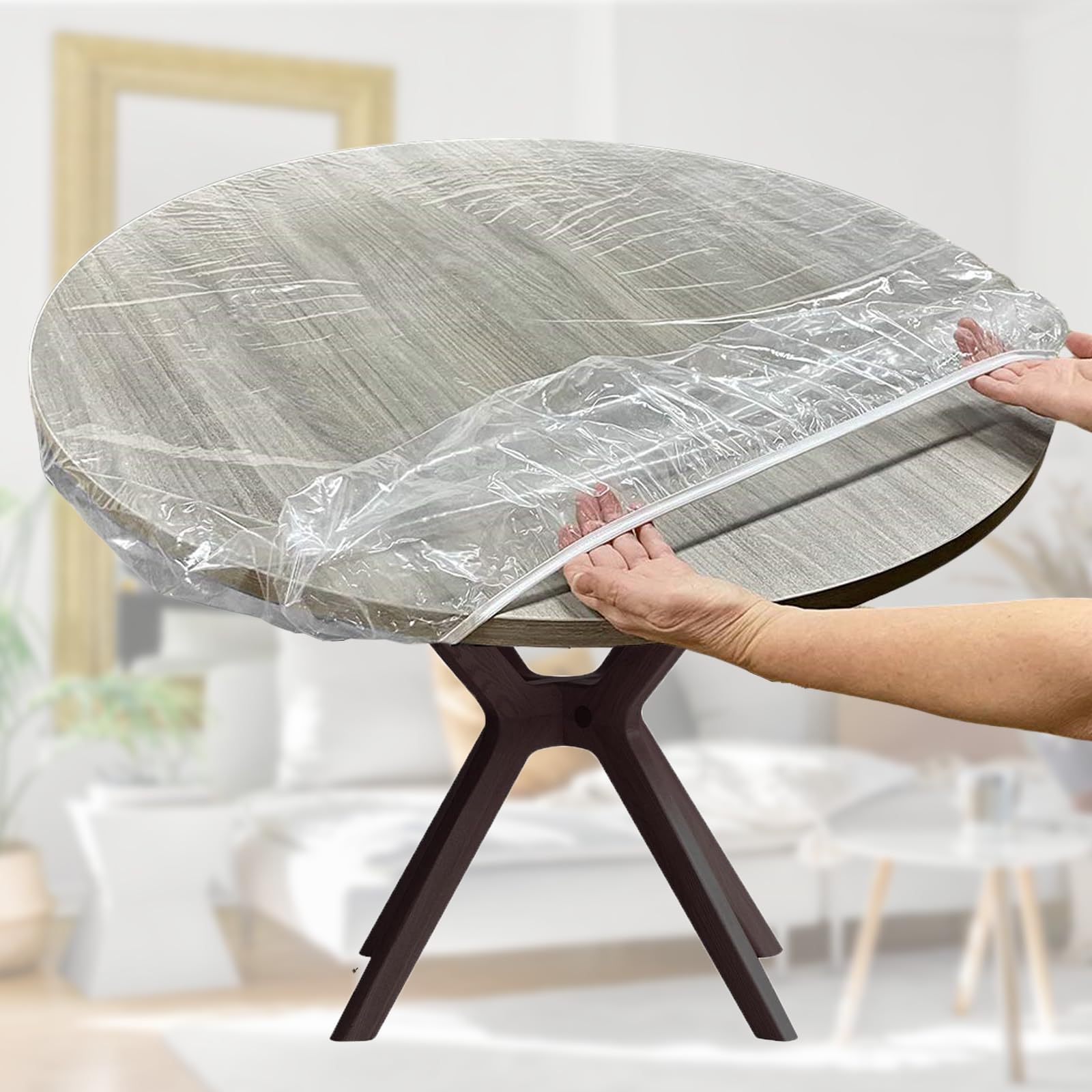 STFAL Tischdecke Transparent, Tischdecke Rund 120 cm, Wasserdicht Abwaschbar Folie Fettdicht Tischschutzfolie, Das Randgummiband-Design Ist Einziehbar Küche, Haushalt & Wohnen