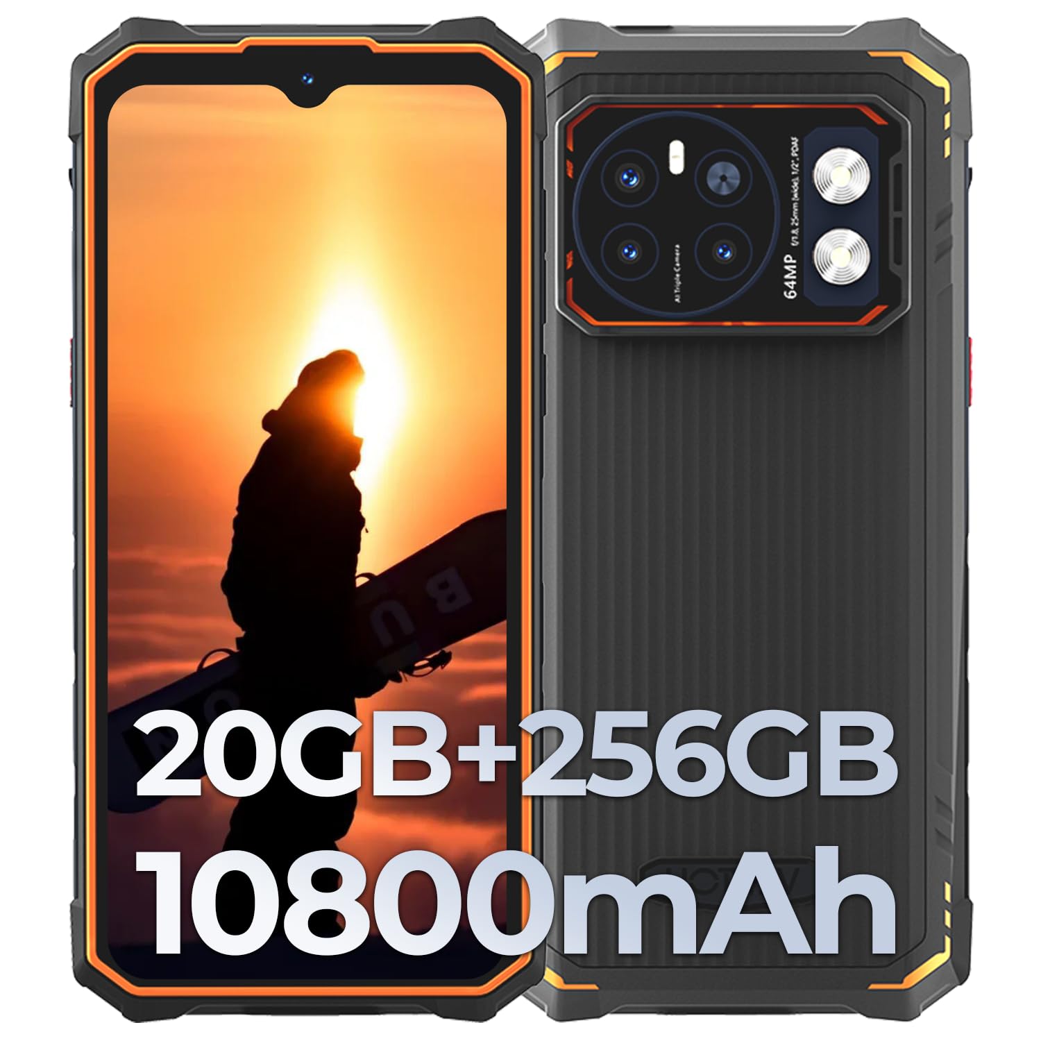 HOTWAV Cyber 13 Pro Rugged Smartphone 2023, 6,6'' FHD+,20GB+256GB/ 2TB 10800mAh 150LM Flashlight Android 13,64MP+16MP Octa-Core IP68IP69K 4G Dual SIM Rugged Phone NFC/OTG/GPS/Telecomando a Infrarossi