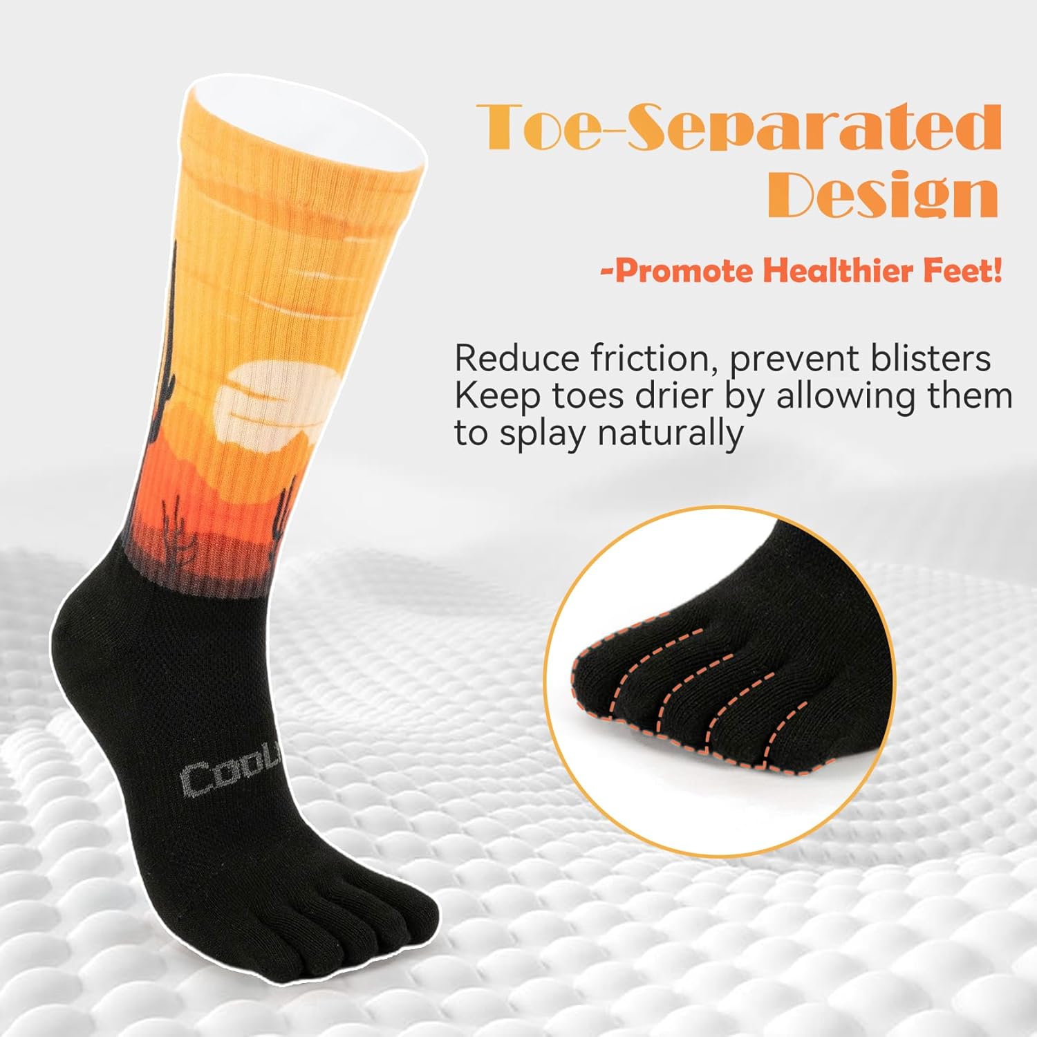 Toe Socks Athletic Cool-max Crew Socks Moisture-Wicking Running Sock with Arch Support, Breathable,Colorful - Image 5