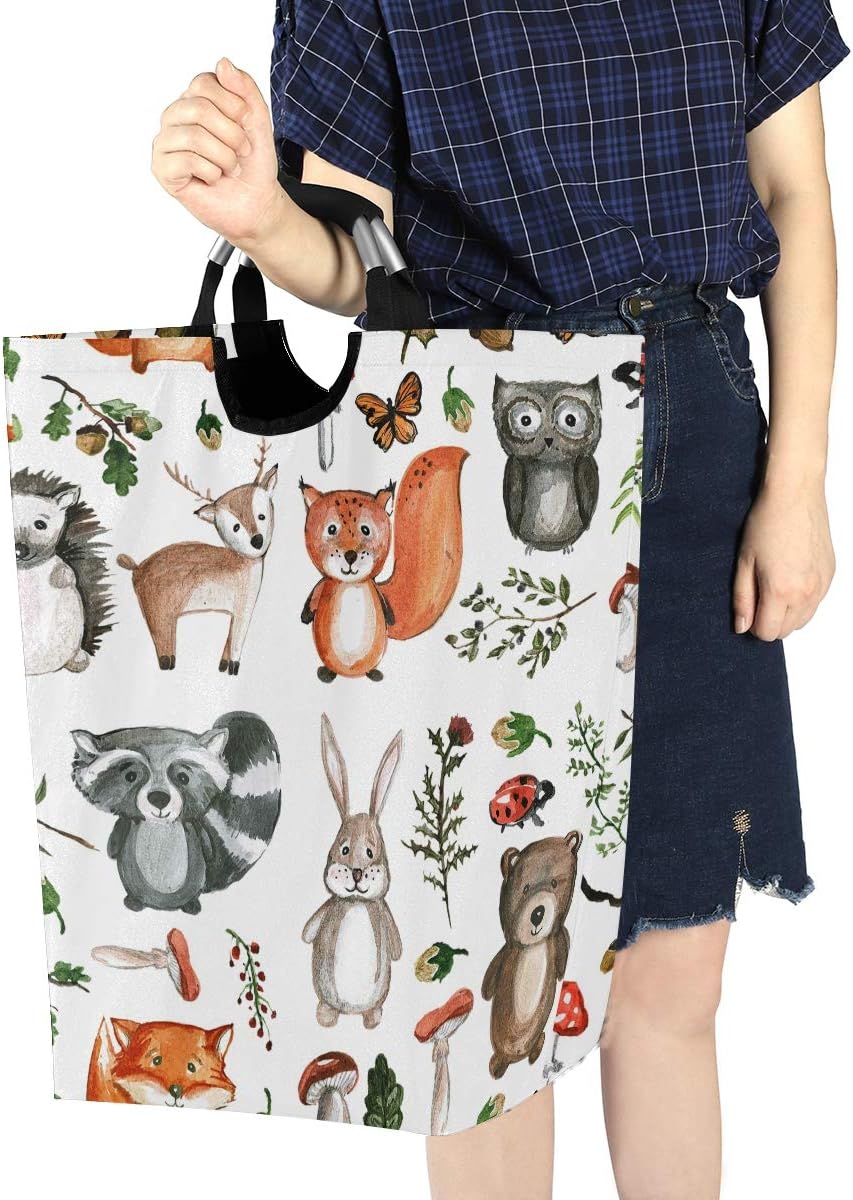 senya Large Laundry Basket Shopping Foldable Clothes Bag Collapsible Fabric Laundry Hamper Folding Washing Bin (Woodland Animal)