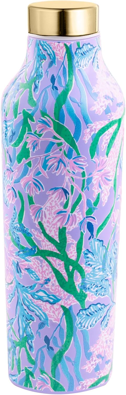 Lilly Pulitzer Stainless Steel Water Bottle, 20 Oz Metal Water Bottle, Double Wall Insulated Tumbler with Lid, Secret Escape