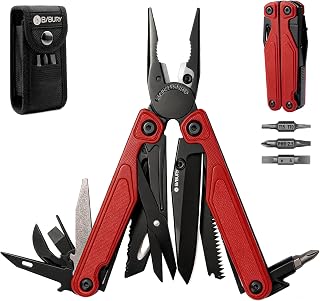 BIBURY G10 Handle Multitool, One-Hand Opening Pocket Knife, 9oz Lightweight | 25-in-1 EDC Multi Tool with Replaceable Wire Cutters,Nylon Sheath, Scissors for Camping Survival multi tool for Man -BI2048R