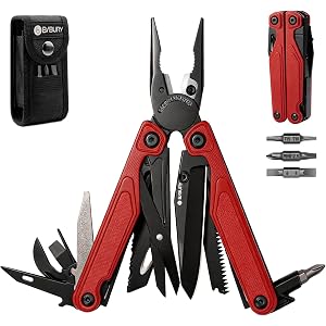 BIBURY Lightweight G10 Handle Multitool Pliers, 25-in-1 EDC Multi Tool with Replaceable Wire Cutters, Scissors, One-Hand Opening Pocket Knife Survival Tools for Camping, Repair,Survival -BI2048R