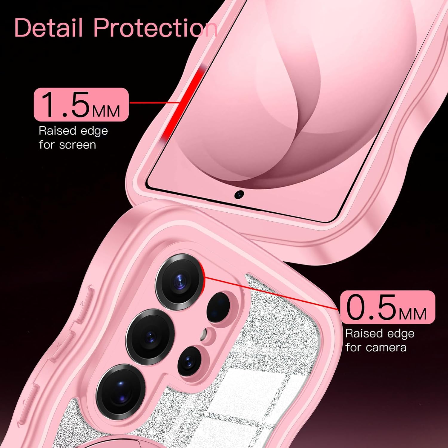 for Galaxy S26 Ultra Case, [Cute Wavy] [Magnetic Stand][Fit for MagSafe][Glitter Card][Built-in 9H+ Screen Protector] Military-Grade Drop Proof Shiny Cover for Samsung Galaxy S26 Ultra,Pink