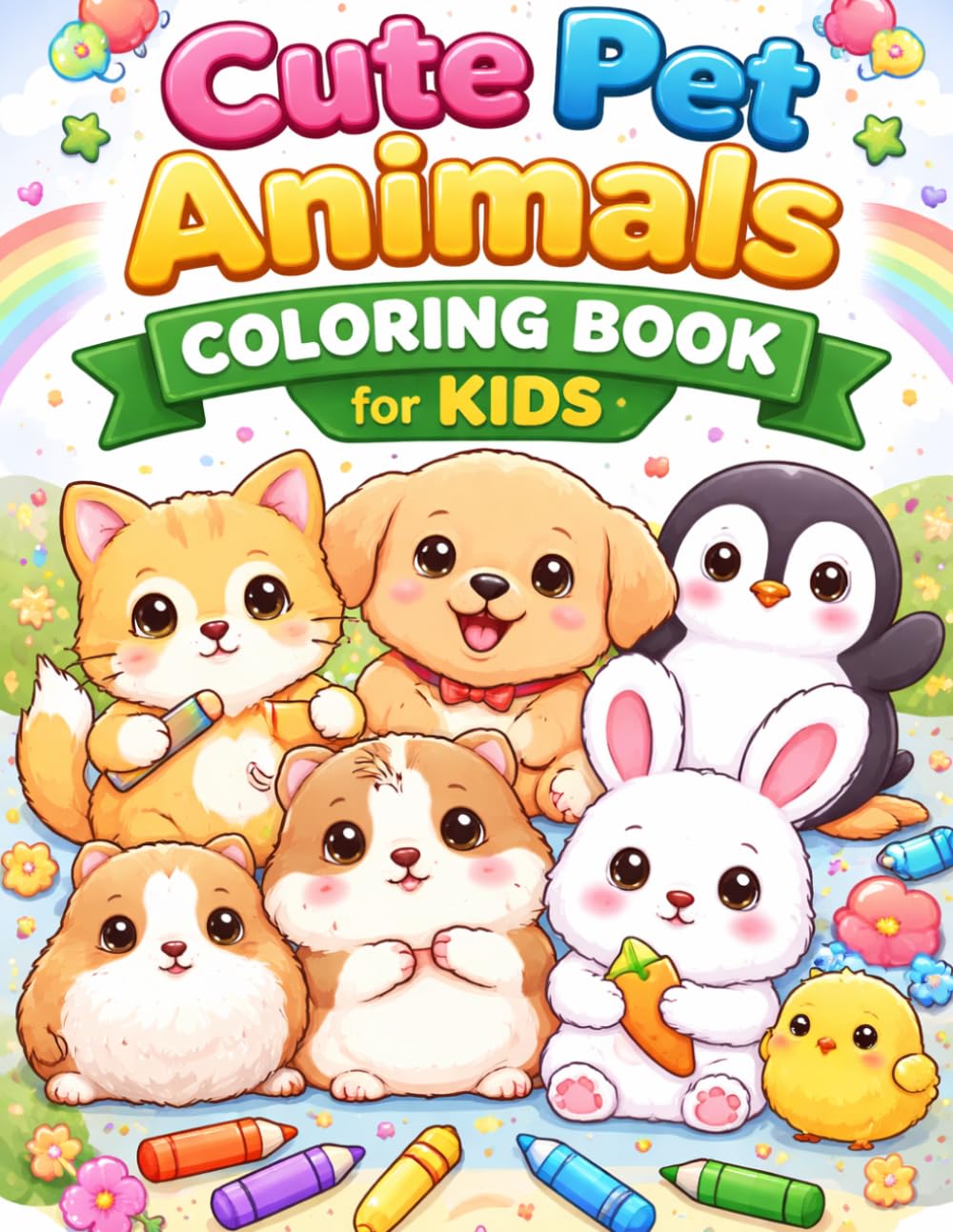 Cute Pets Coloring Book for Kids Ages 4-8: Fun and Easy Animal Coloring Pages with Adorable Dogs, Cats, Bunnies and More for Boys and Girls
