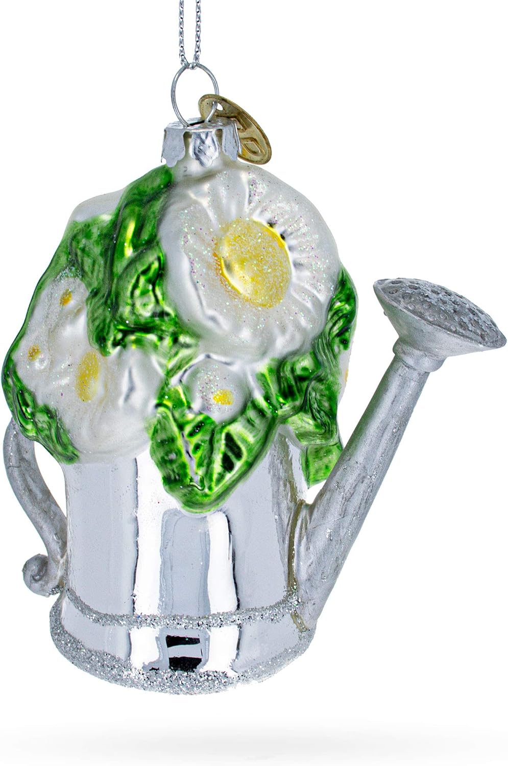 Floral Watering Can Glass Christmas Ornament image 5