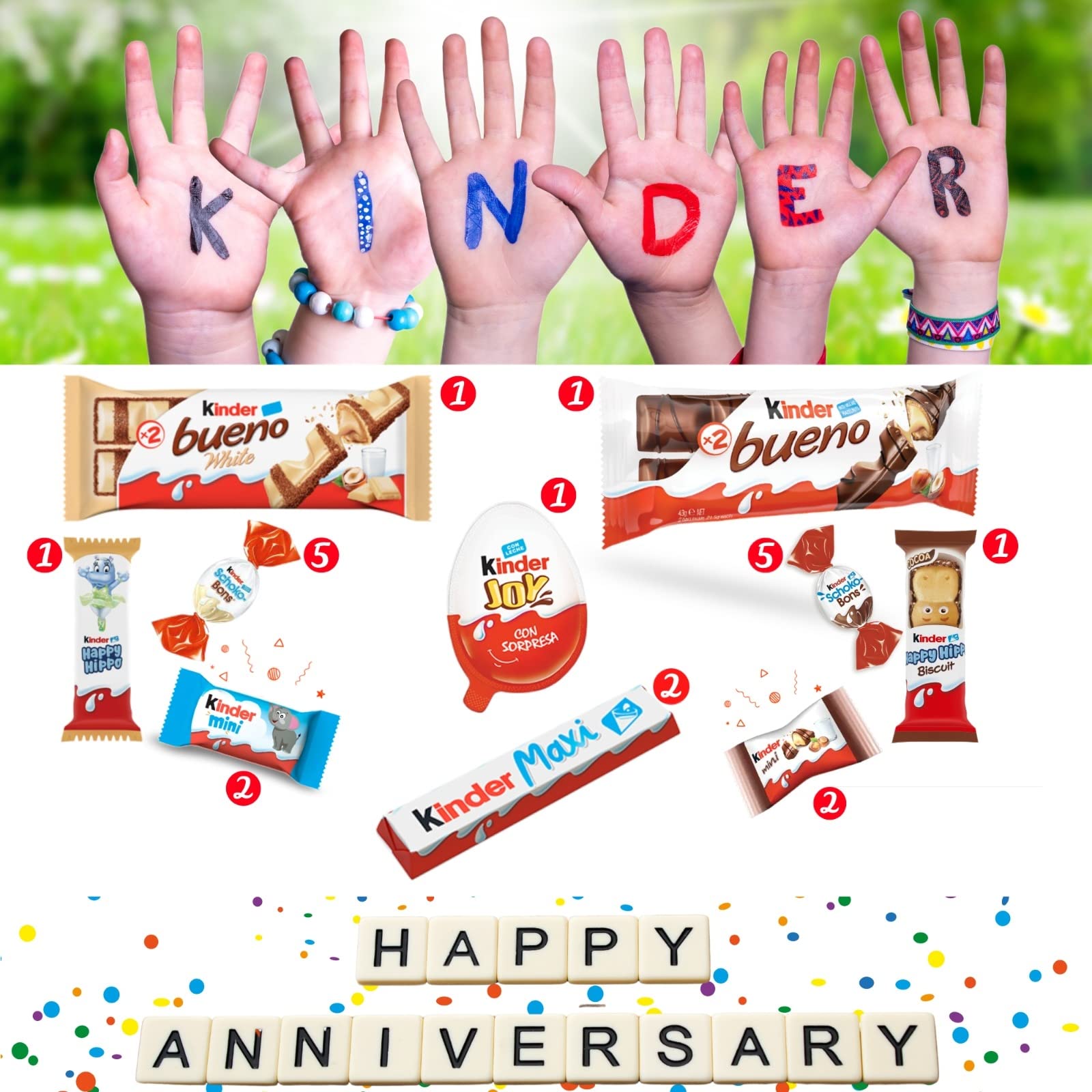 VILAER Scatola Cioccolatini Regalo, Originale, San Valentino, Regalare per Compleanni, Anniversari, Confezione Assortita di Cioccolatini Preferiti, Varietà (KINDER)