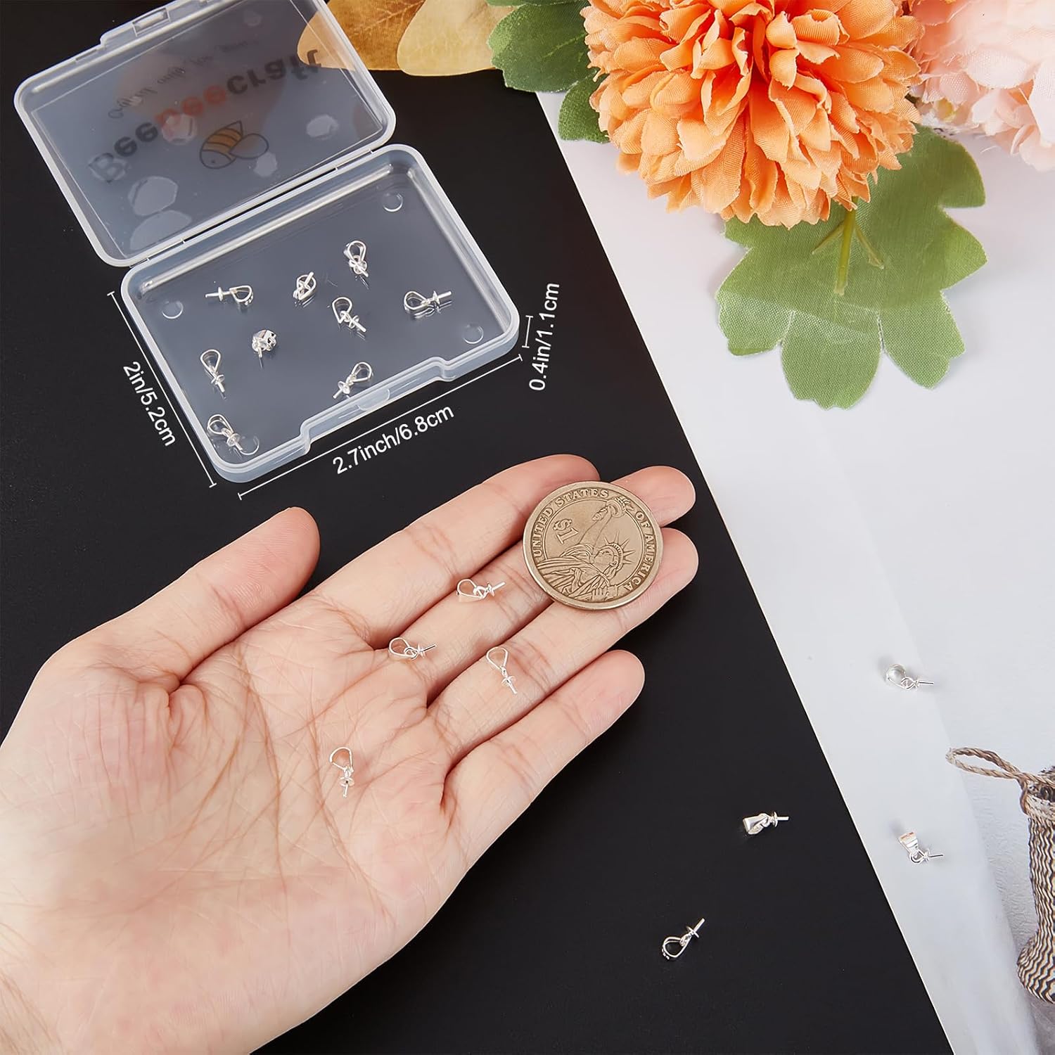 Beebeecraft 1 Box 20Pcs Peg Bails 925 Sterling Silver Eye Pin Pinch Bails Pearl Cup Charm Connectors Pearls Findings for DIY Jewelry Making
