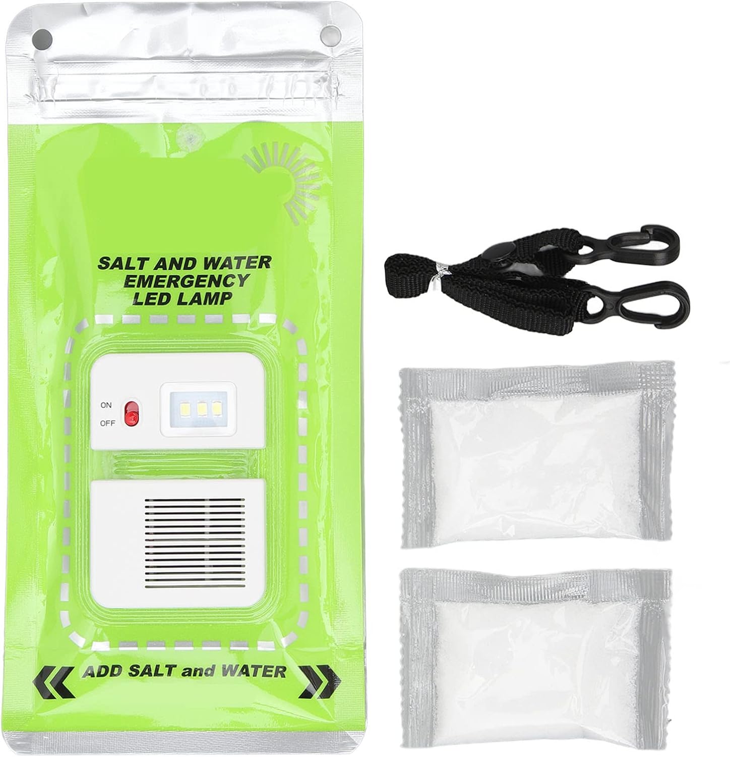 LED Foldable Salt Water Lamp, No Battery Emergency Light with 3 LEDs, Portable Camping Light Powered by Salt and Water for Outdoor Fishing Hiking Blackout Survival