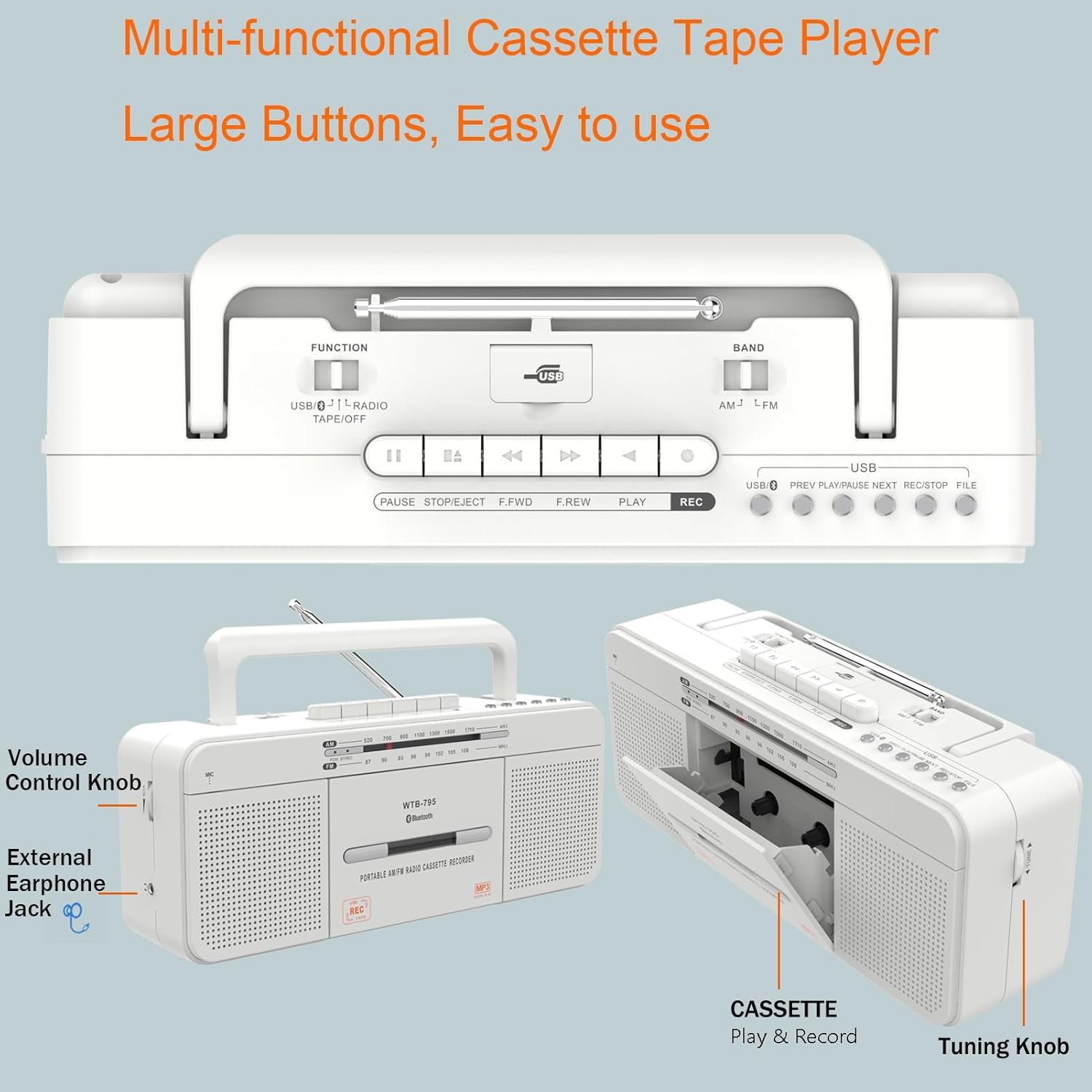 Ayrıntılı view of WISCENT WTB-795 controls and cassette compartment