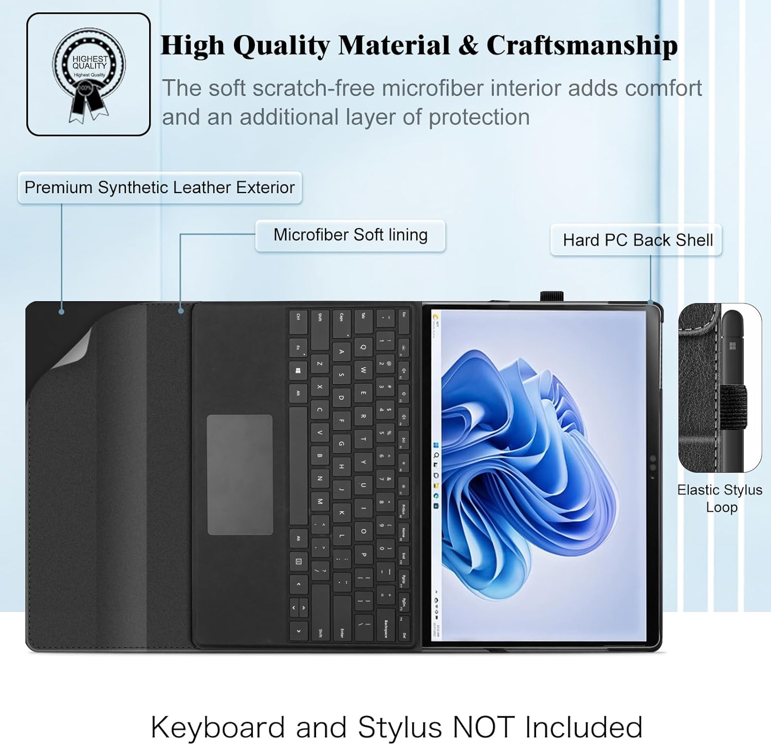 Fintie Case for 13 Inch Microsoft Surface Pro 11/10/9 - Multiple Angle Viewing Portfolio Business Cover with Pocket & Stylus Holder, Compatible with Type Cover Keyboard (black/brown) - Image 8