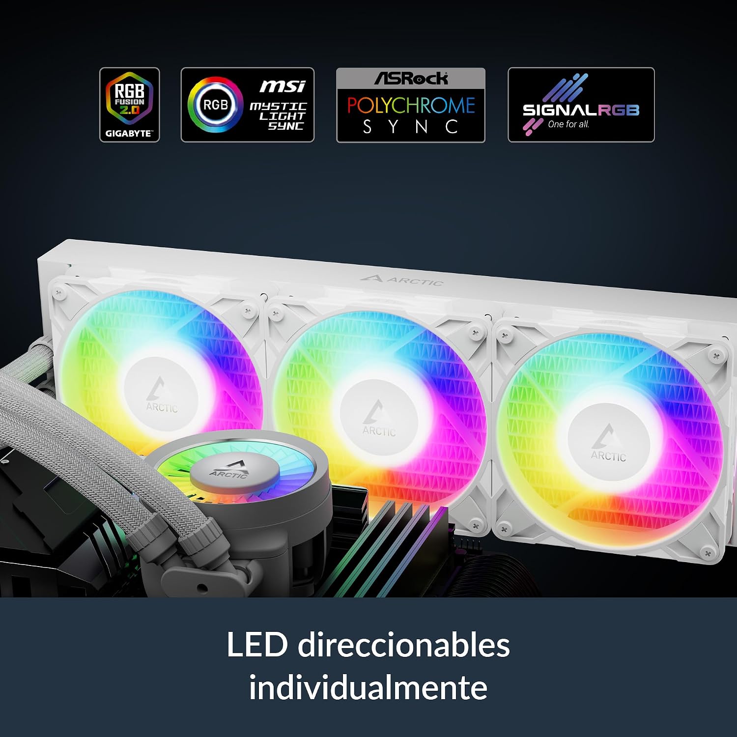 ARCTIC Liquid Freezer III Pro 420 A-RGB – Refrigeracion Liquida PC, AIO para CPU, 3×140 mm, 38 mm Radiator, Bomba PWM, Ventilador VRM, AMD AM5/AM4, Intel LGA1851/1700 Marco de Contacto – Blanco 10