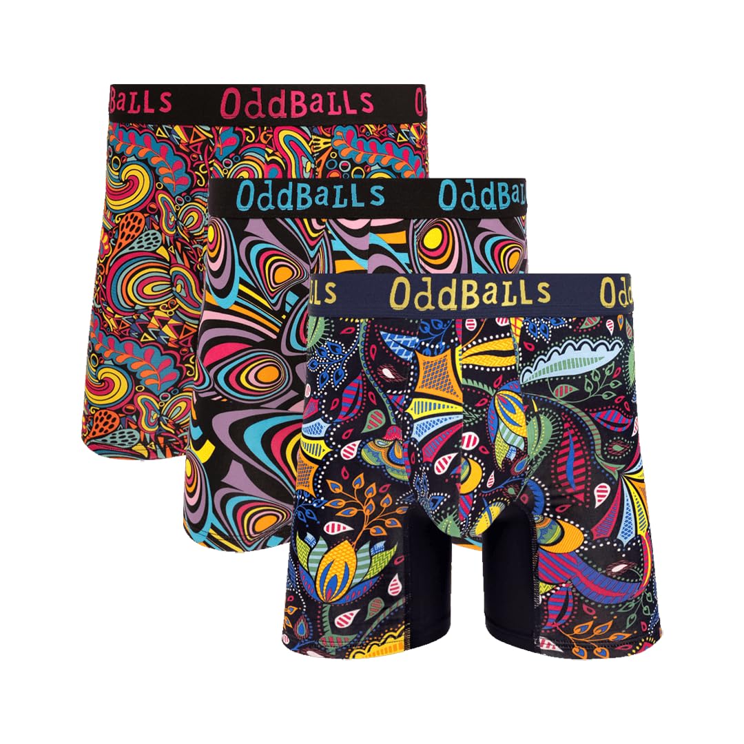 OddBalls Mens Bamboo Boxer Shorts, 3 Pack – Anti Chafing Breathable Moisture Wicking Underwear, Elastic Waistband, No Itchy Labels Boxers Multipack (UK, Alpha, 3XL, Regular, Regular, Magic Pants)