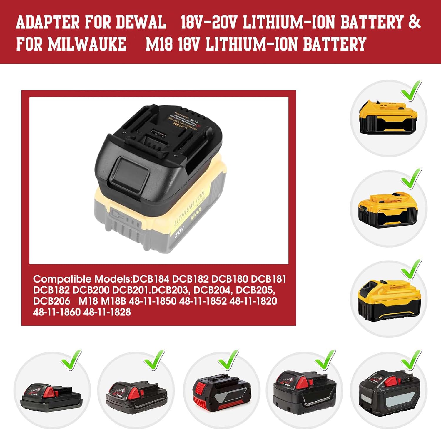 DM18M Battery Converter for Makita Tools, for Milwaukee M18 18V and for Dewalt 20V Battery Li-ion Adapter (Only Adapter)