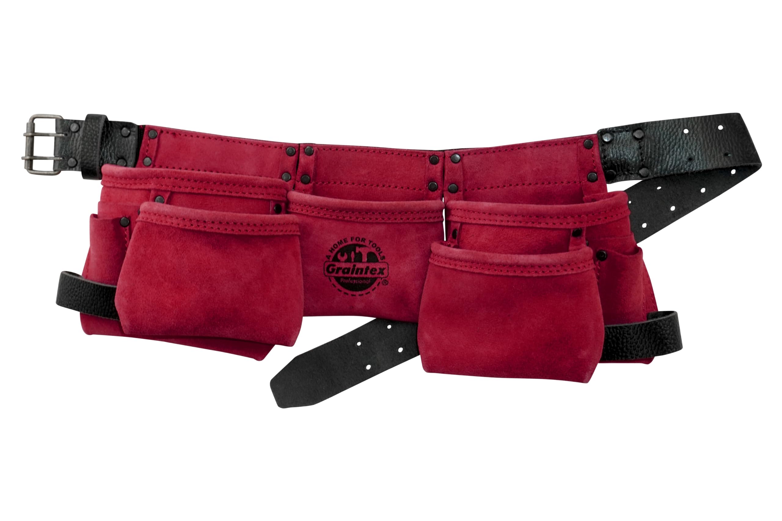 Graintex DS2543 :: 9 Pocket Children Tool Belt Burgundy Color Suede Leather, Kids Real Tool Belt, Boys and Girls Tool Apron for Home Improvement, 1.1/2" Leather Belt, Hammer Loops