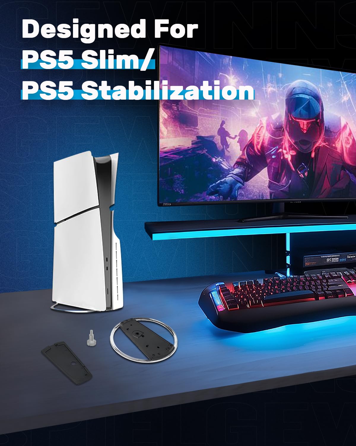 Vertikaler Standfuß für PS5 Slim Disc und Digital Edition, Videospiele Zubehör mit PS5 Ständer für Playstation 5 Pro Konsole Vertikal Standfuss | Stabiler Vertikaler Ständer für Play 5 Disc und Digital Edition Videospiele Zubehör, werkzeugfreie Installati