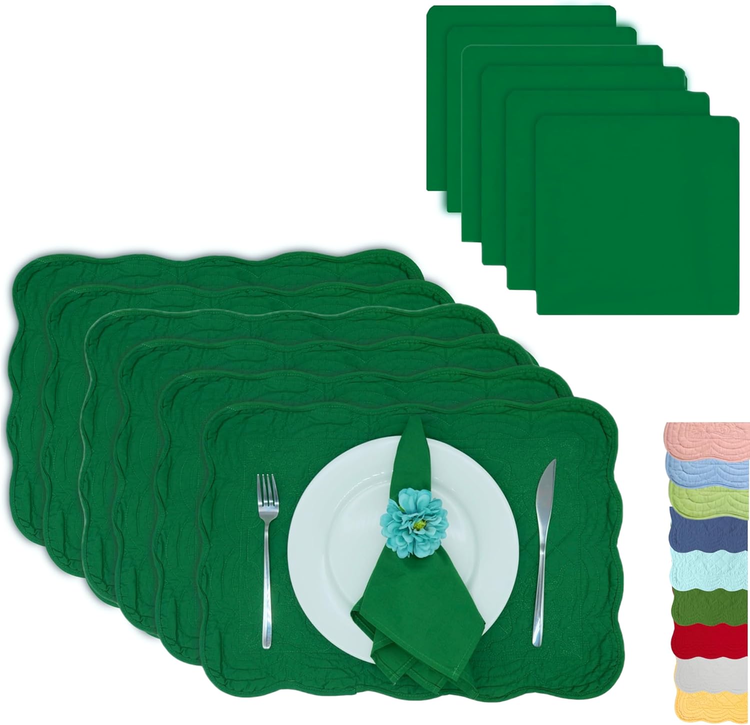 Quilted Cotton Placemats Set of 6 with Matching Napkins – 100% Cotton Table Mats & Cloth Napkins, 12-Piece Solid Blush Pink Table Linen Set for Everyday Dining & Special Occasions