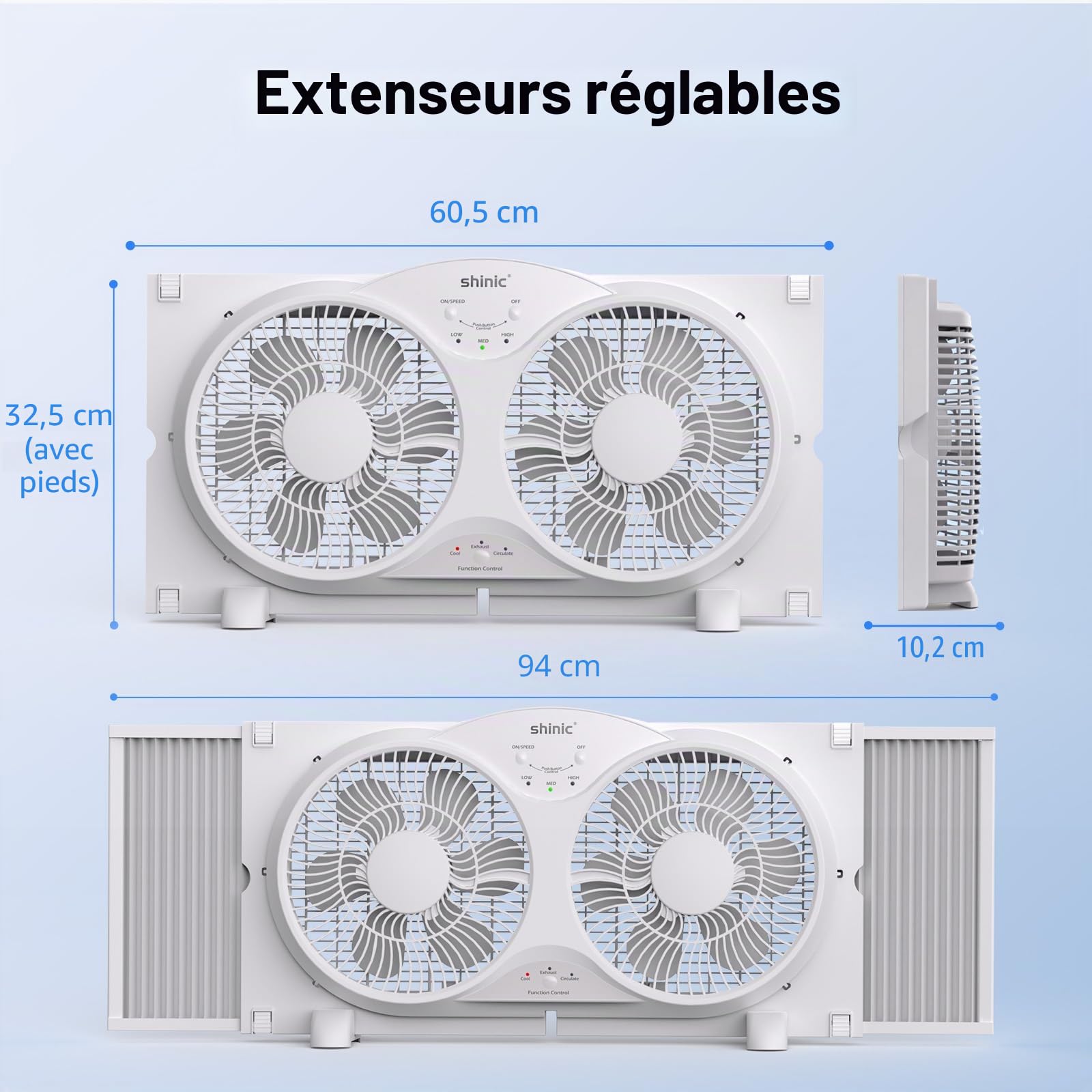 Shinic Ventilateur de fenêtre silencieux de 9 pouces avec télécommande - 2026 Mis à jour, débit d'air réversible à 3 vitesses, inclut un écran anti-insectes amovible, une couverture anti-poussière et