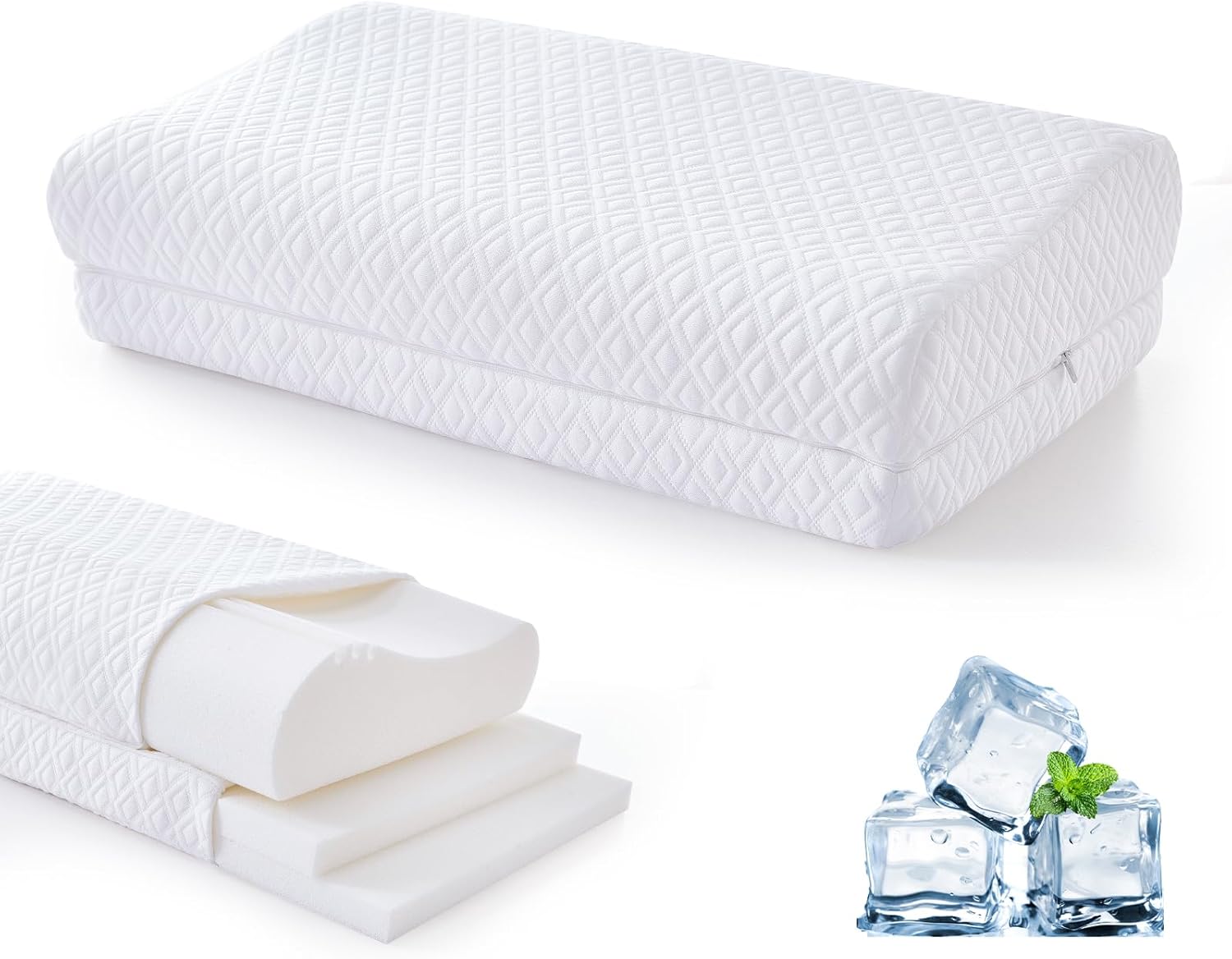 Tencel Cervical Neck Pillow for Sleeping, 3-Layer Adjustable Memory Foam Pillows, Side Sleeper Pillow for Neck Shoulder Pain Relief, Cooling Ergonomic Contour Bed Pillows