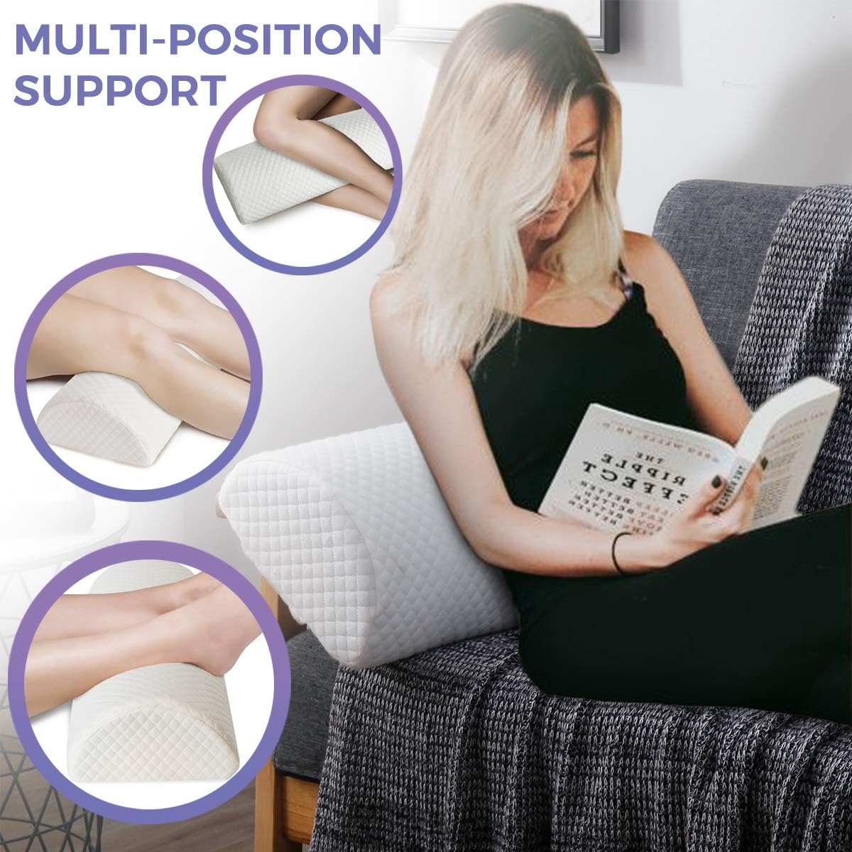 Promo 40% OFF wavveUziz Half Moon Bolster Pillow, Memory Foam Knee Pillow for Side, Back, Stomach Sleepers, Under Knee Pillow - Lumbar, Back, Neck, Hip Pain Relief Gel Infused Leg Bolster-Washable Cover with Strap