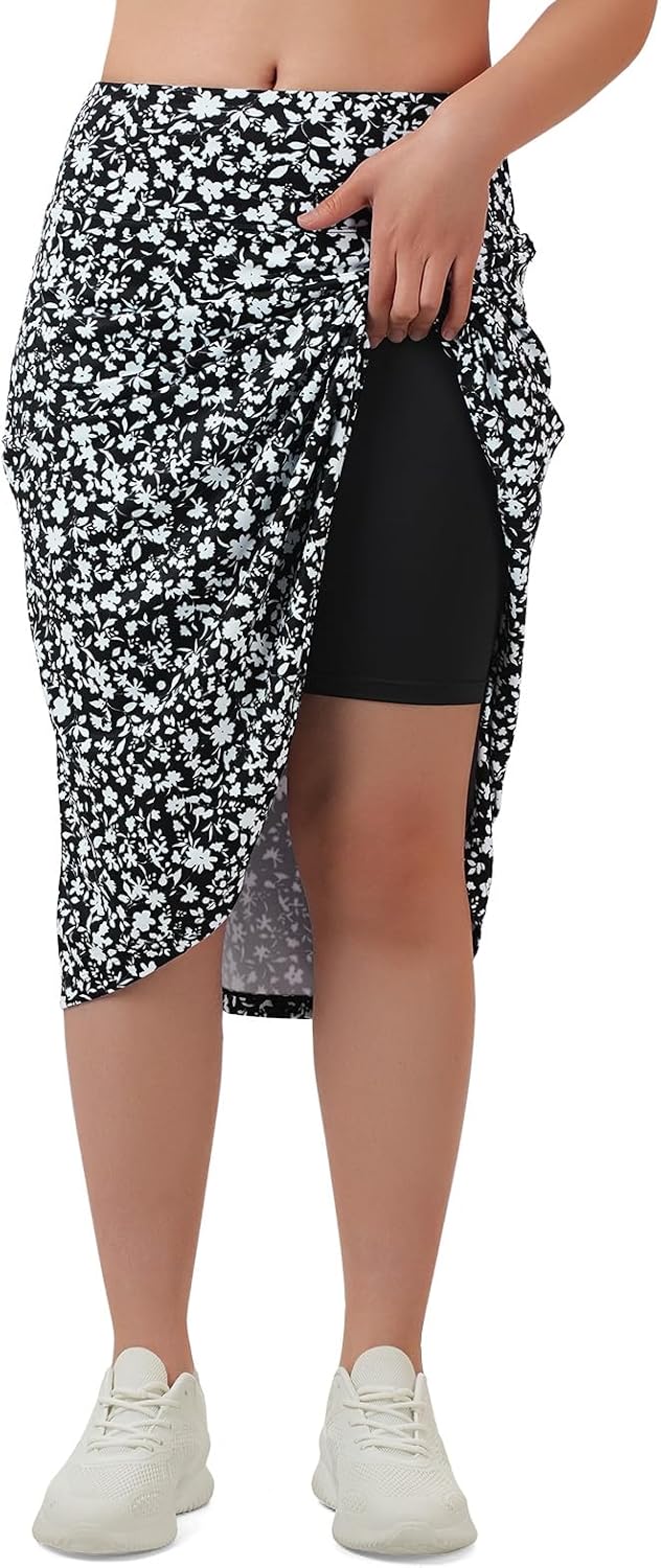 ANIVIVO 26" Knee Length Skorts for Women with Zipper Pockets Midi Skorts Long Athletic Skirts