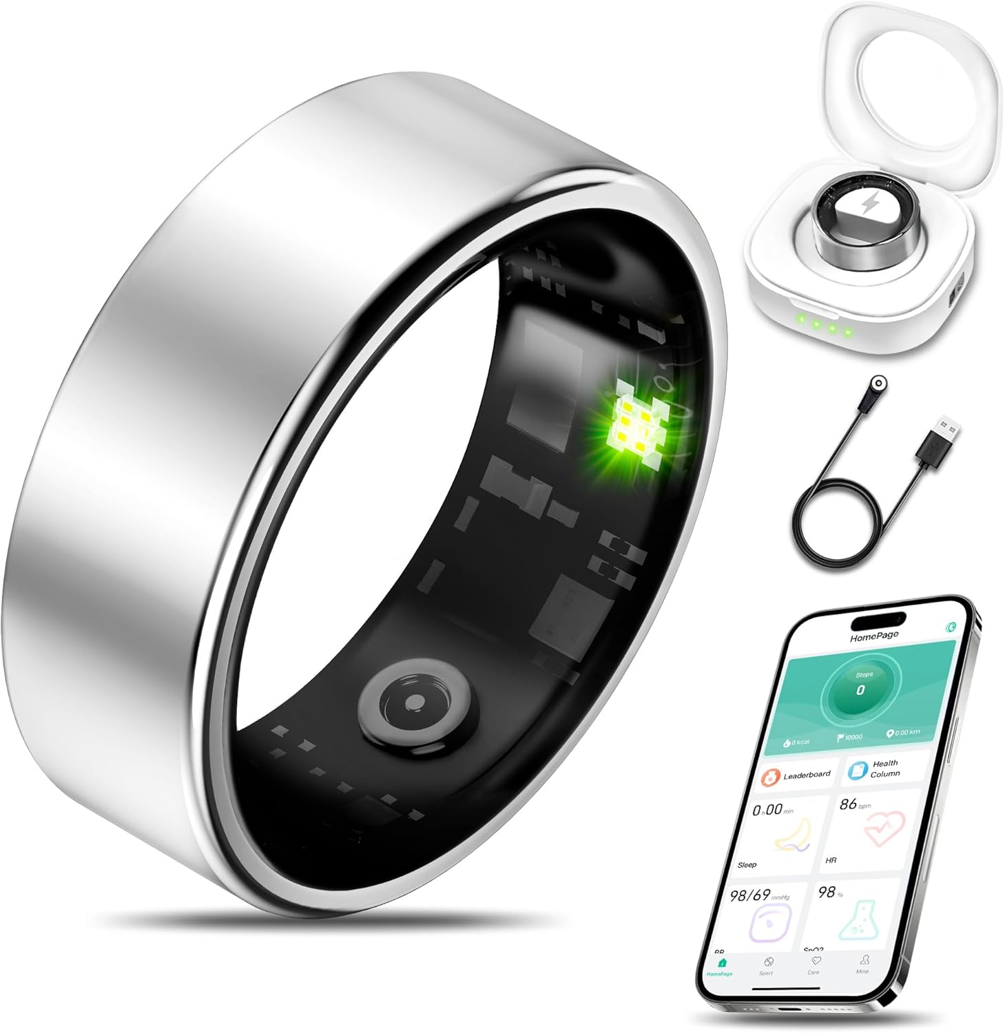 Smart Health Ring for Women Men Fitness Tracker, White 7