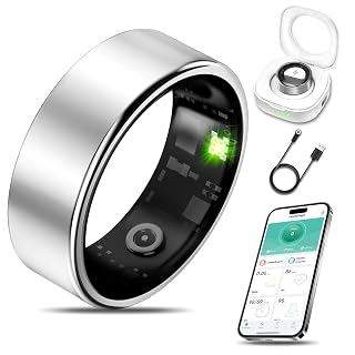 Smart Health Ring for Women Men Fitness Tracker with Heart Rate, Blood Oxygen, Blood Pressure, Sleep Monitoring, Step Counting, IP68 Waterproof for iOS and Android, No APP Fee, Xmas Gifts, Silver 7 - Amazon product rated Grade A