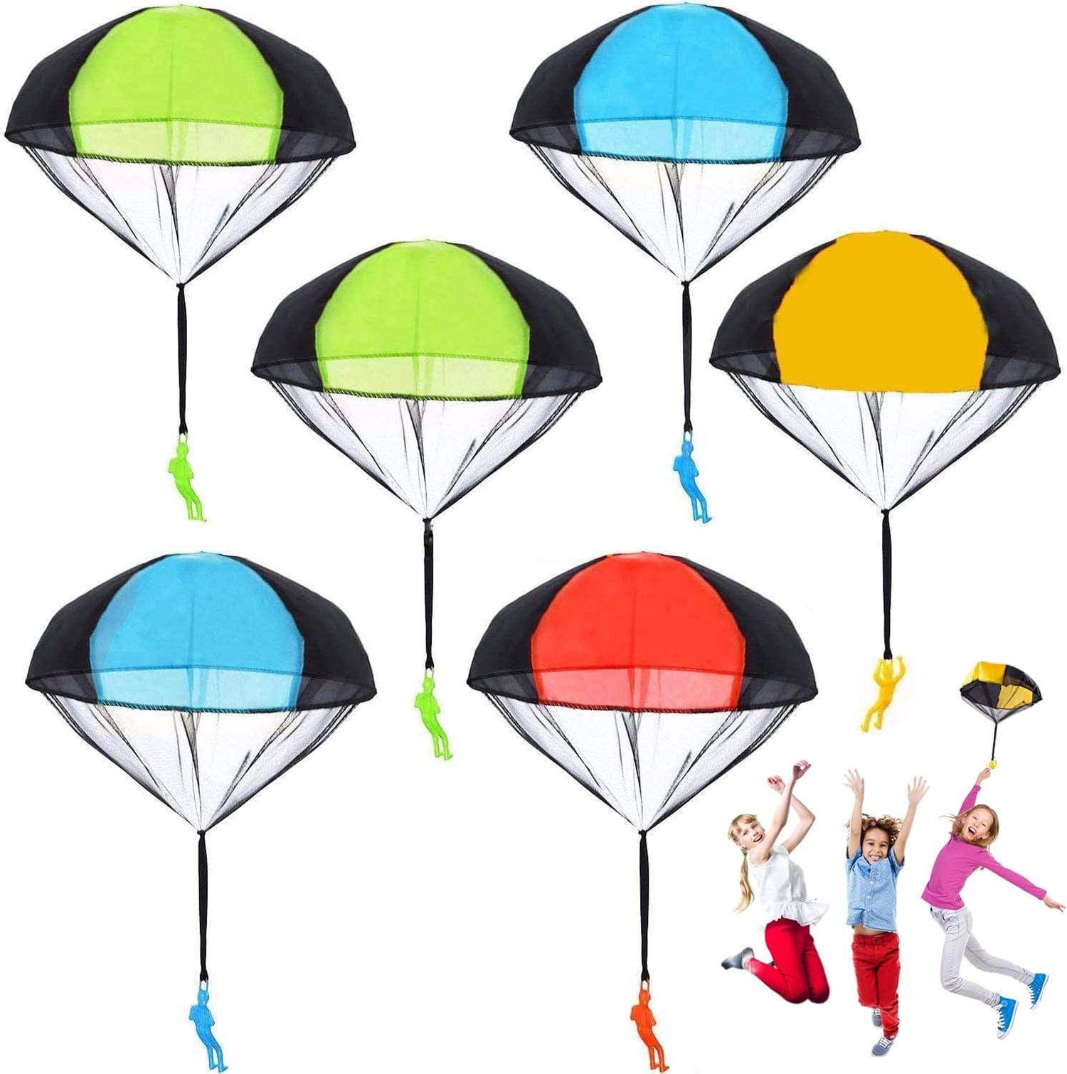 ExceforeParachute Toy Tangle Free Throwing Hand Throw Parachute Army Man Parachute Figures Hand Throw Soldiers Parachute Toss It Up and Watching Landing Outdoor Flying Toys (6 Pack)