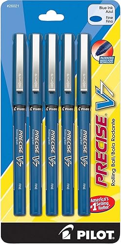 PILOT Precise V7 - Bolígrafos de bola de punta fina de 132 de pulgada (0.7mm), tinta azul líquida, paquete de 5 (26021)