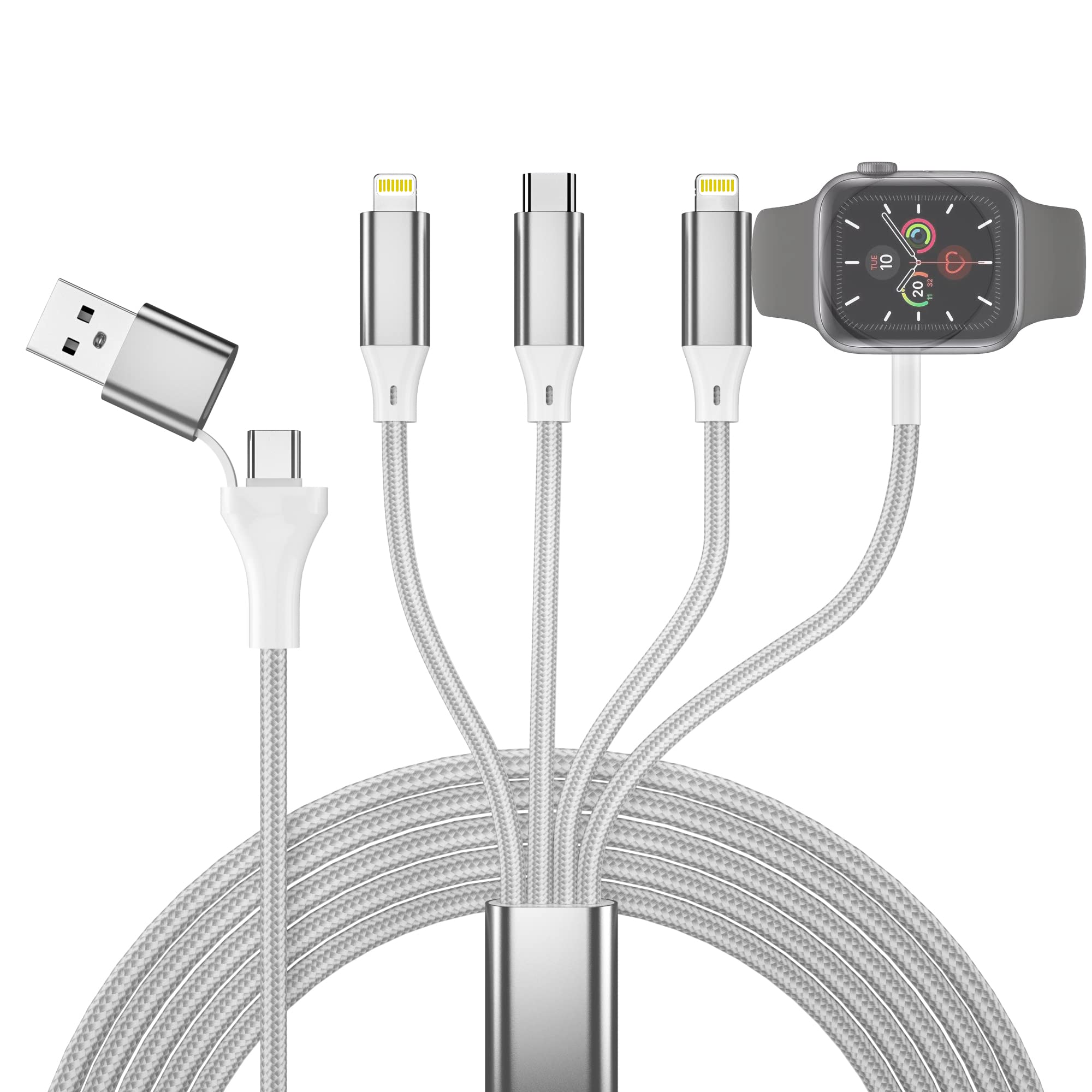 Apple Watch Charger Cable for Apple Watch/iPhone/Airpods, [Apple MFi Certified] USB A/C to 10Ft iWatch Magnetic Charging Cable with USB-C+Lightning*2, Apple Multi Charger for iPhone iwatch airpods
