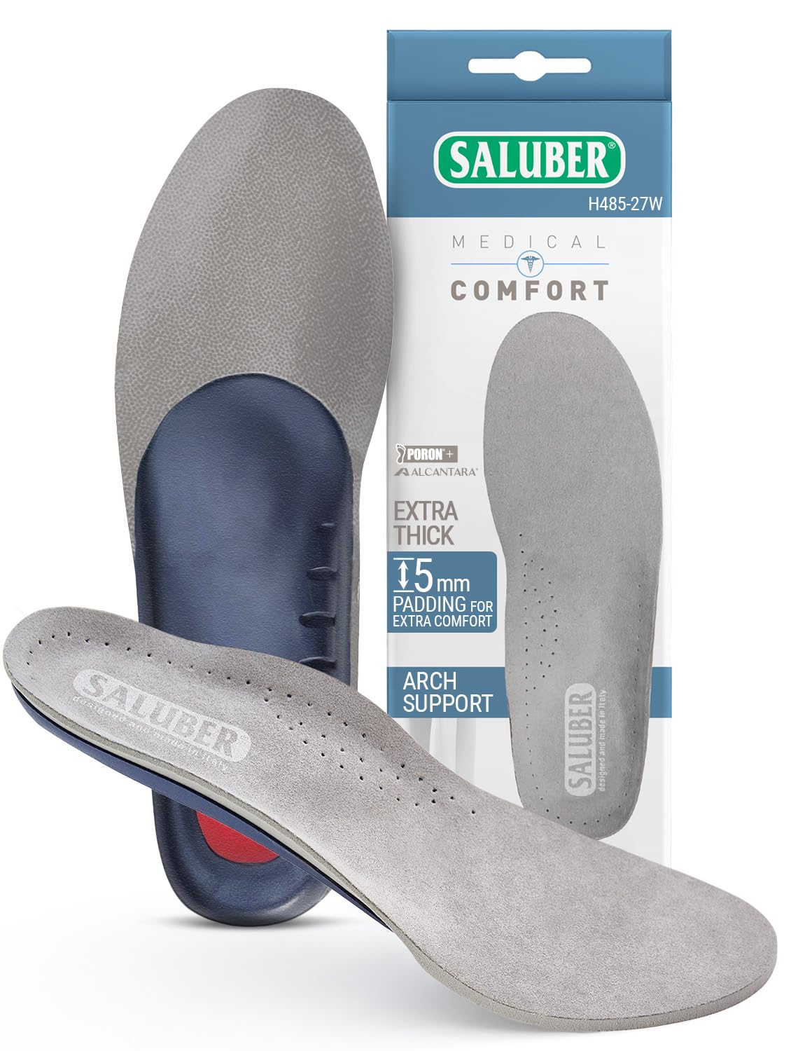 H485-27W Orthopädische Einlagen für Damen und Herren bei Plantarfasziitis Importierte Einlegesohlen aus Italien US W 8-8.5 / M 6-6.5 (EU 39) extra breit