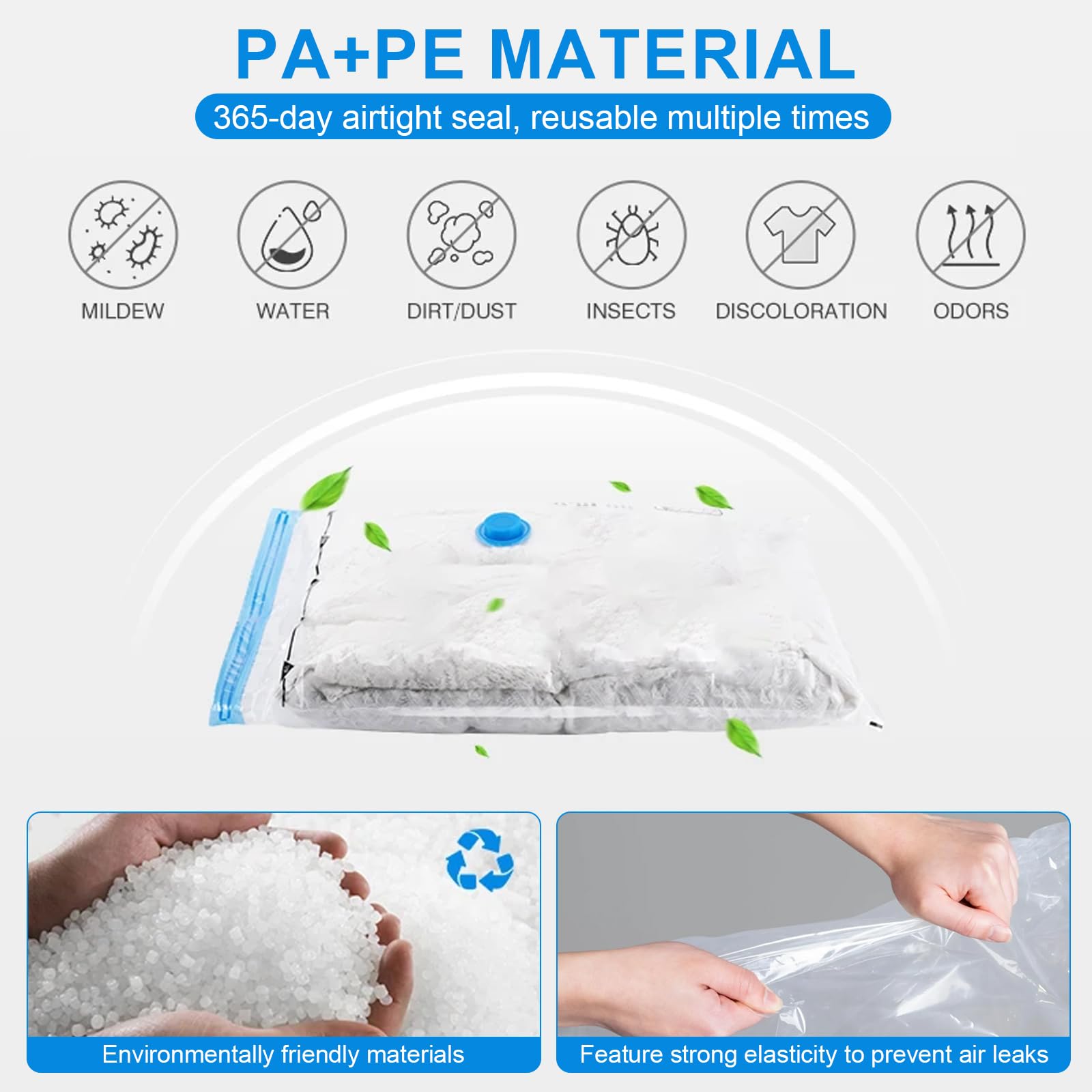 Lot de 13 sacs de rangement sous vide pour vêtements avec pompe électrique (3 grands/5 grands/5 petits) - Sacs de rangement pour couettes, couvertures, oreillers, linge de lit - Réutilisables - Pour
