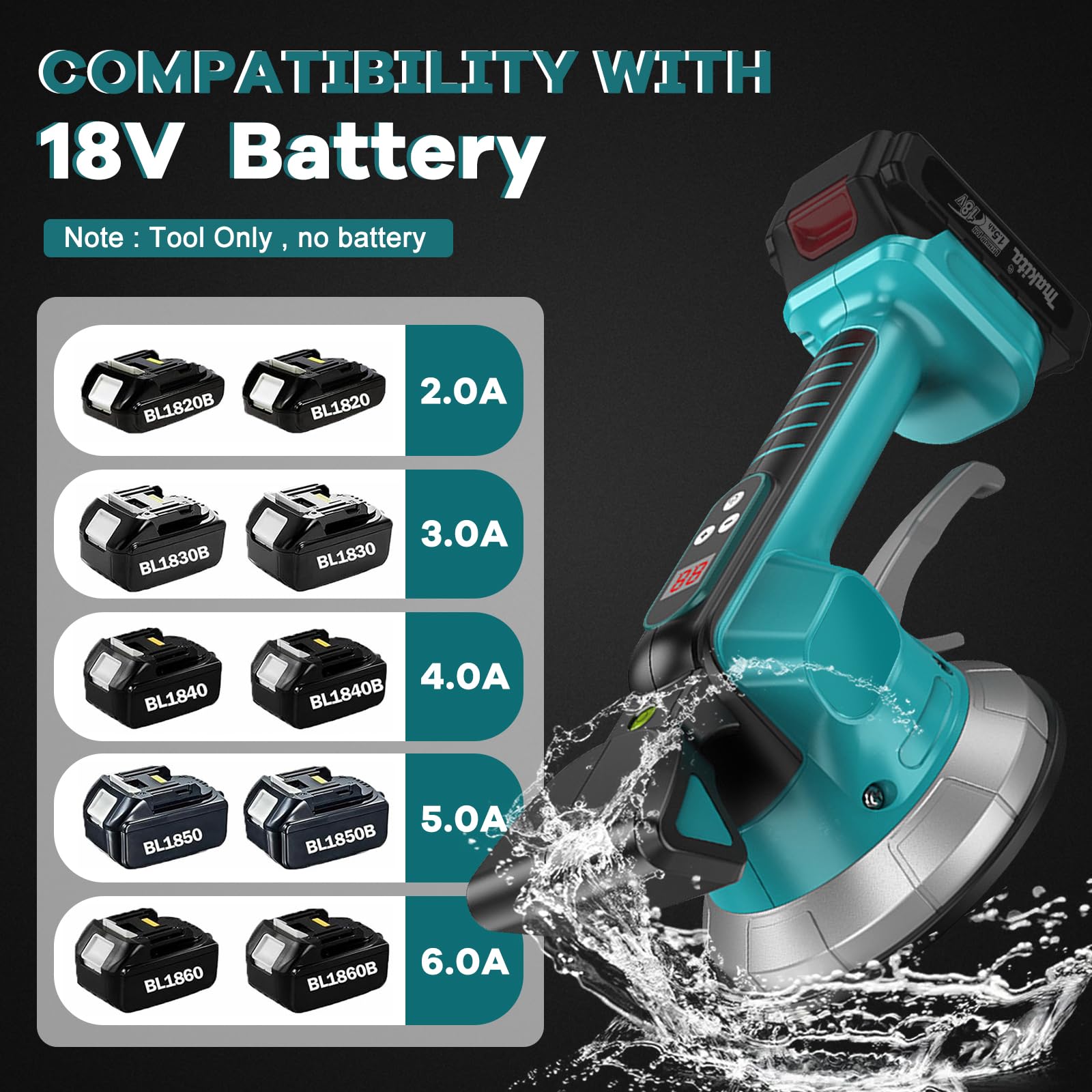 Machine à carreler sans fil, Machine à Carrelage Electrique pour Makita 18 V batterie, 6 Vitesses Réglable, Machine de carrelage Outil vibrant pour Carreaux de 0.3-2.4m (piles non incluses)