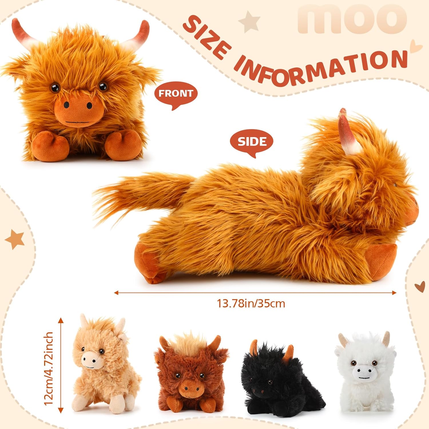 HyDren 5 Pcs Highland Cows Stuffed Animal Toy 13.78 Inch Mommy Highland Cow Plush with 4 Little Babies Soft Plush Toy Set for Kids Boys and Girls Birthday Party Favors(Lying Style) - Image 2
