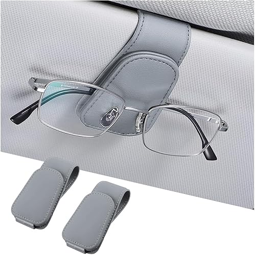 Miniatura 37 de AICEL Soportes para lentes de sol para visera solar de automóvil, soporte de cuero para colgar gafas, soporte magnético para lentes y clip