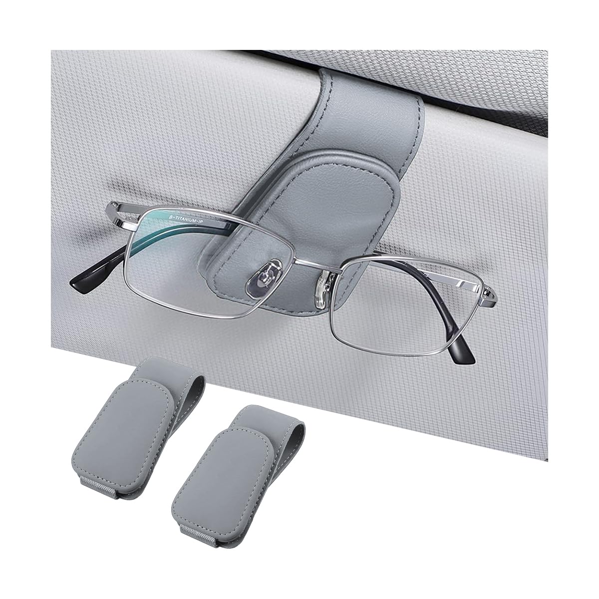 AICEL 2PCS Sunglasses Holders for Car Sun Visor, Magnetic Clip, Light Gray