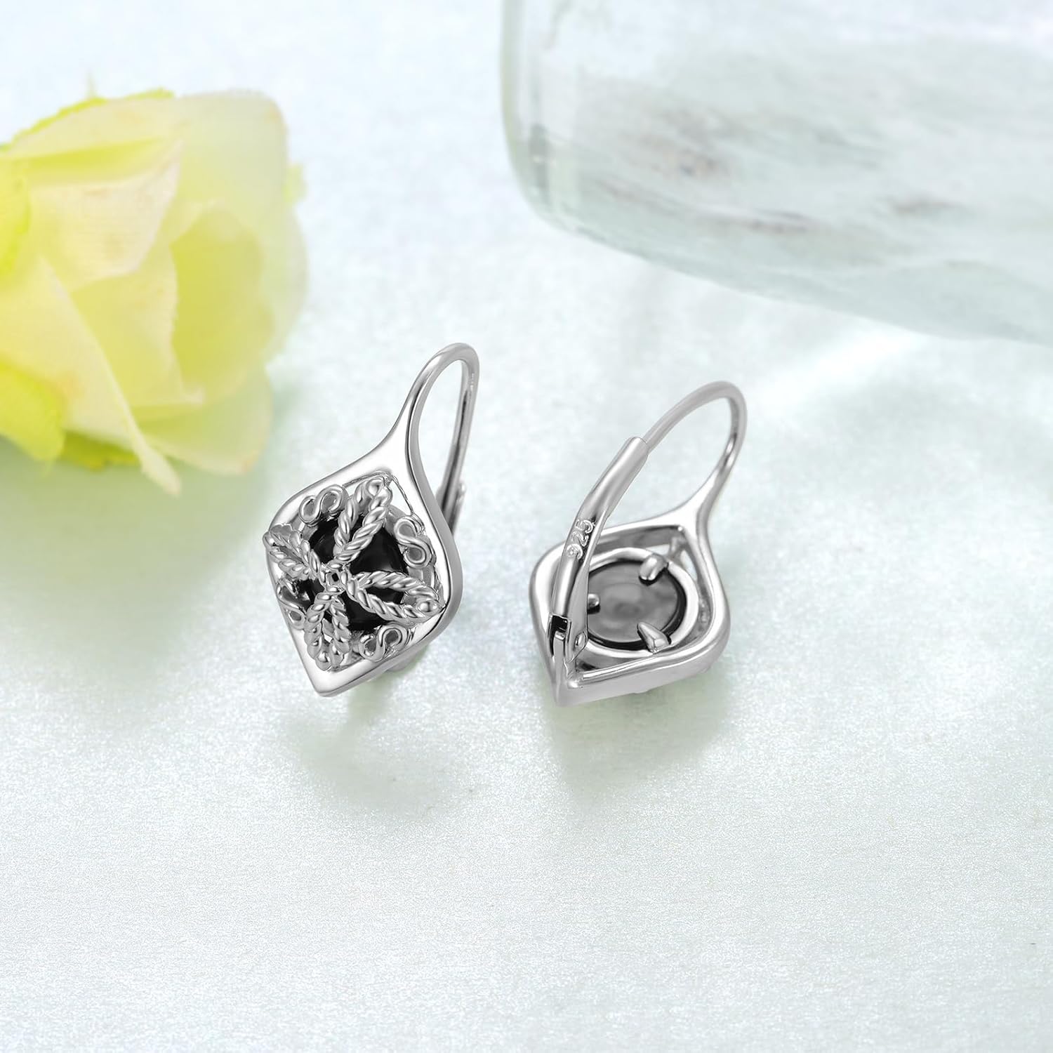 Witches Knot Earrings Celtic Nudo de Bruja Plata 925 Original Sterling Silver Obsidian Witch Knot Earrings Irish Jewelry Gifts for Women