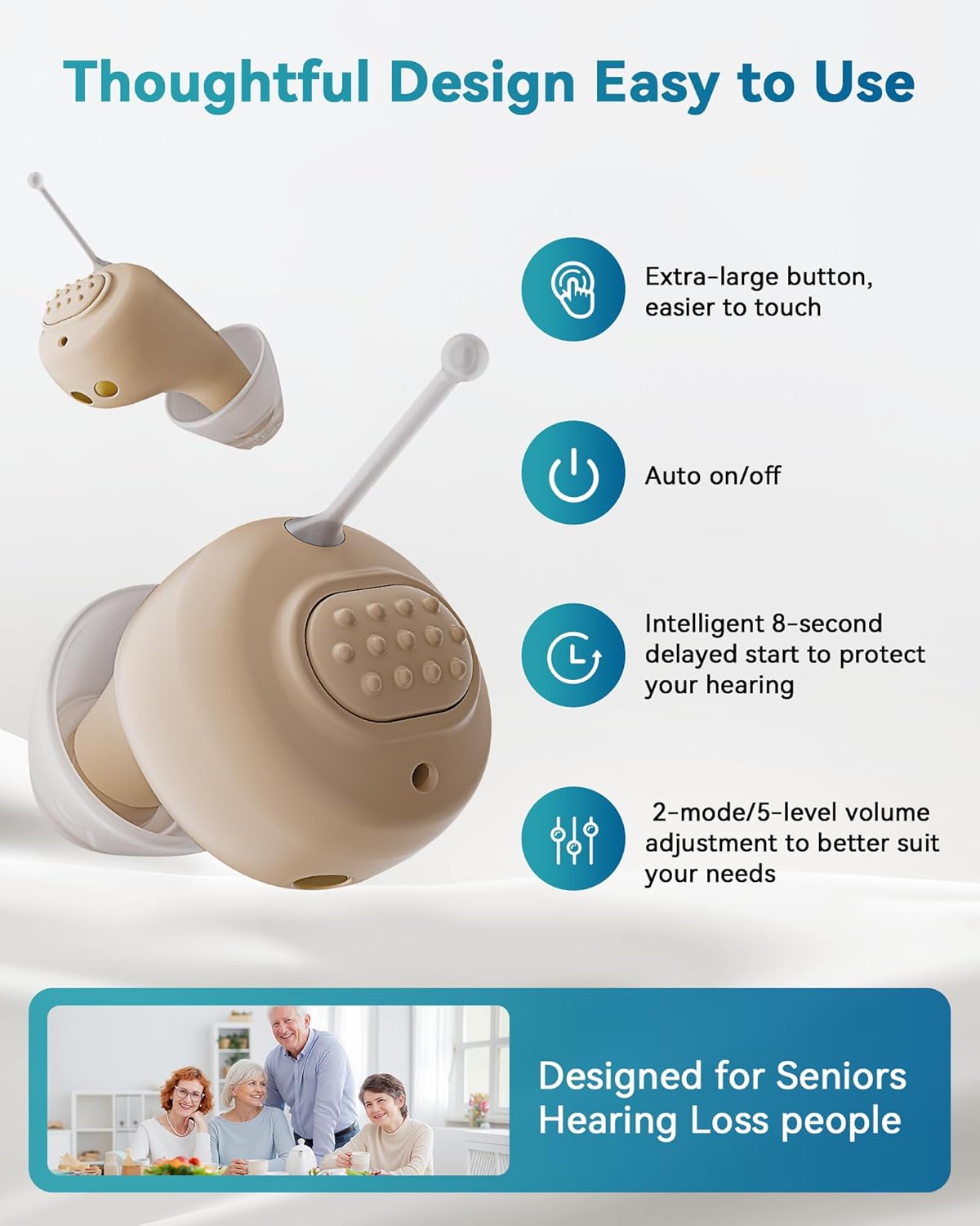 Hearing Aids for Seniors, Rechargeable OTC Hearing Aids with Noise Reduction, Providing Clear Sound Quality and Comfortable Wearing for Adults Hearing Loss, Invisible In-Ear Design (Light White)