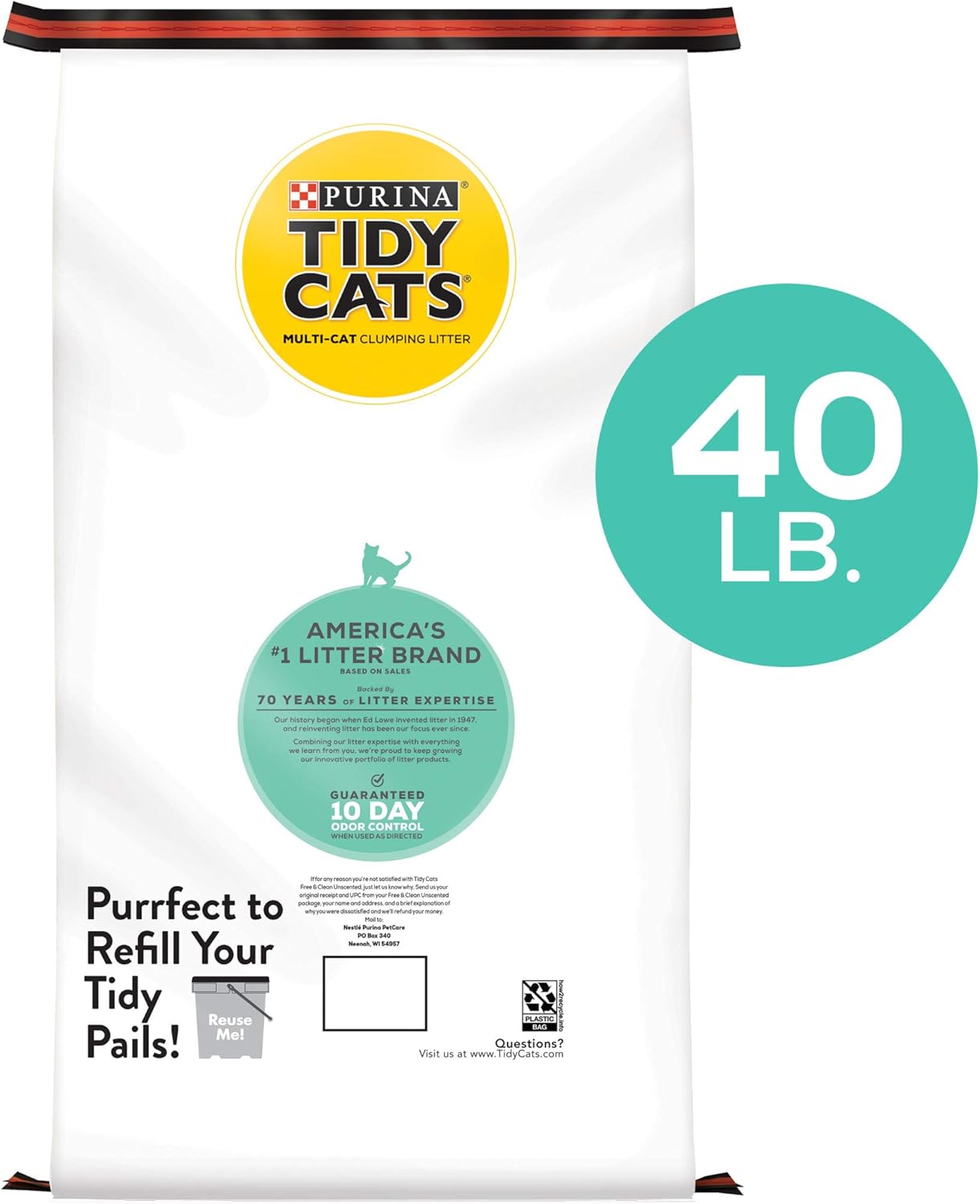 Purina Tidy Cats Clumping Cat Litter, Free & Clean Unscented Multi Cat Litter - 40 lb. Bag